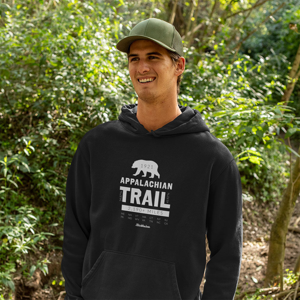 man in the woods wearing Appalachian Trail Technical Hoodie