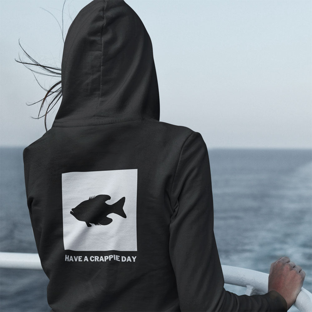 woman wearing Have A Crappie Day Hoodie