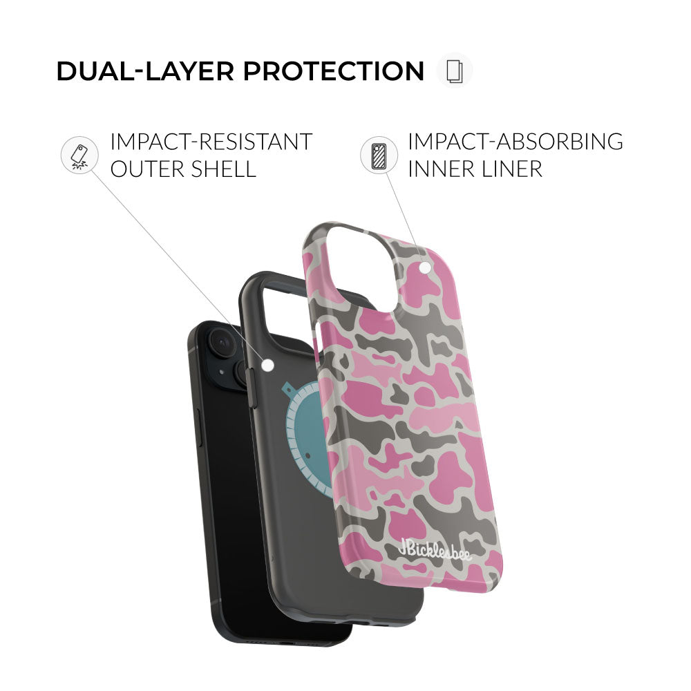 dual layer protection Pink Retro Duck Camo MagSafe iPhone Case