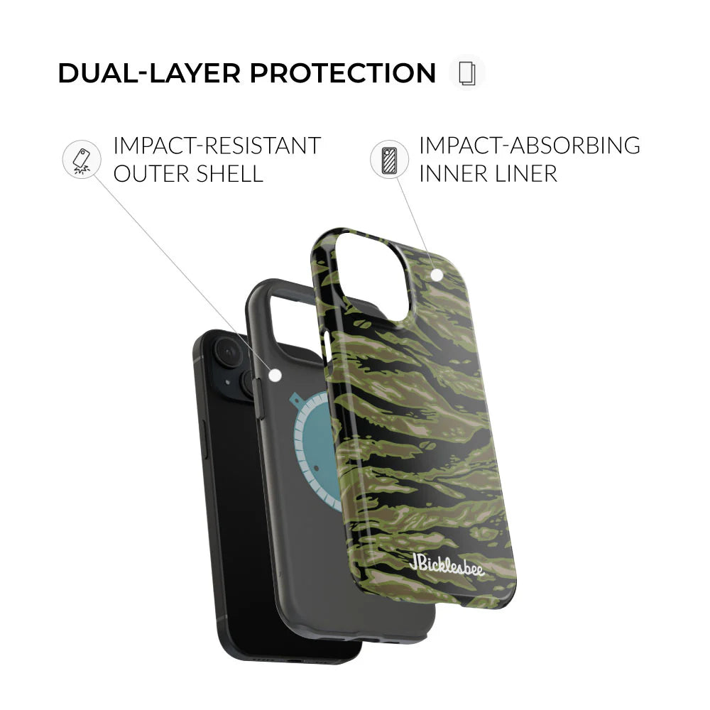 dual layer protection Retro Woodland Camo Tiger Stripe MagSafe iPhone Case