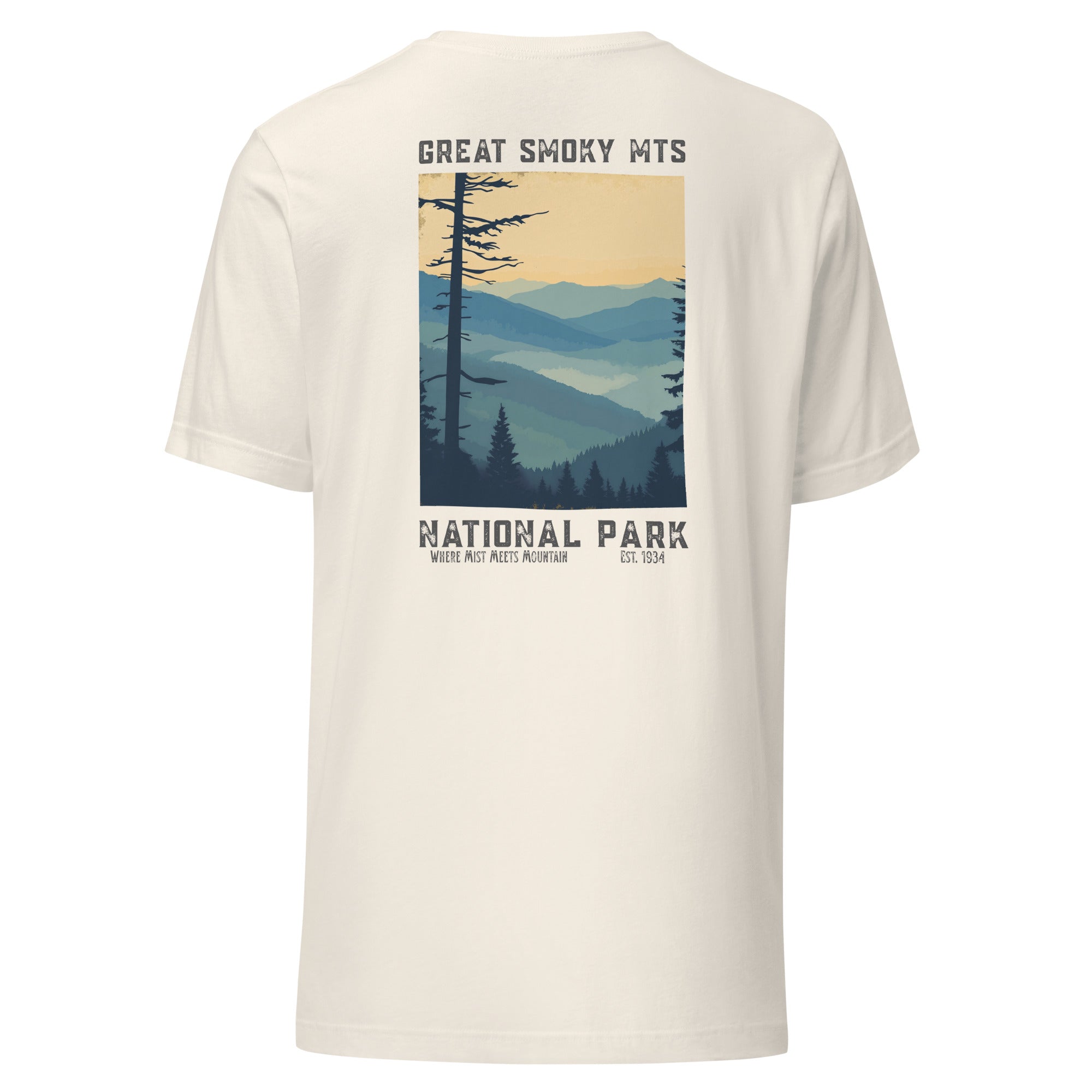 Back view of Great Smoky Mountains National Park T-Shirt in antique white – plain cotton tee with soft fit