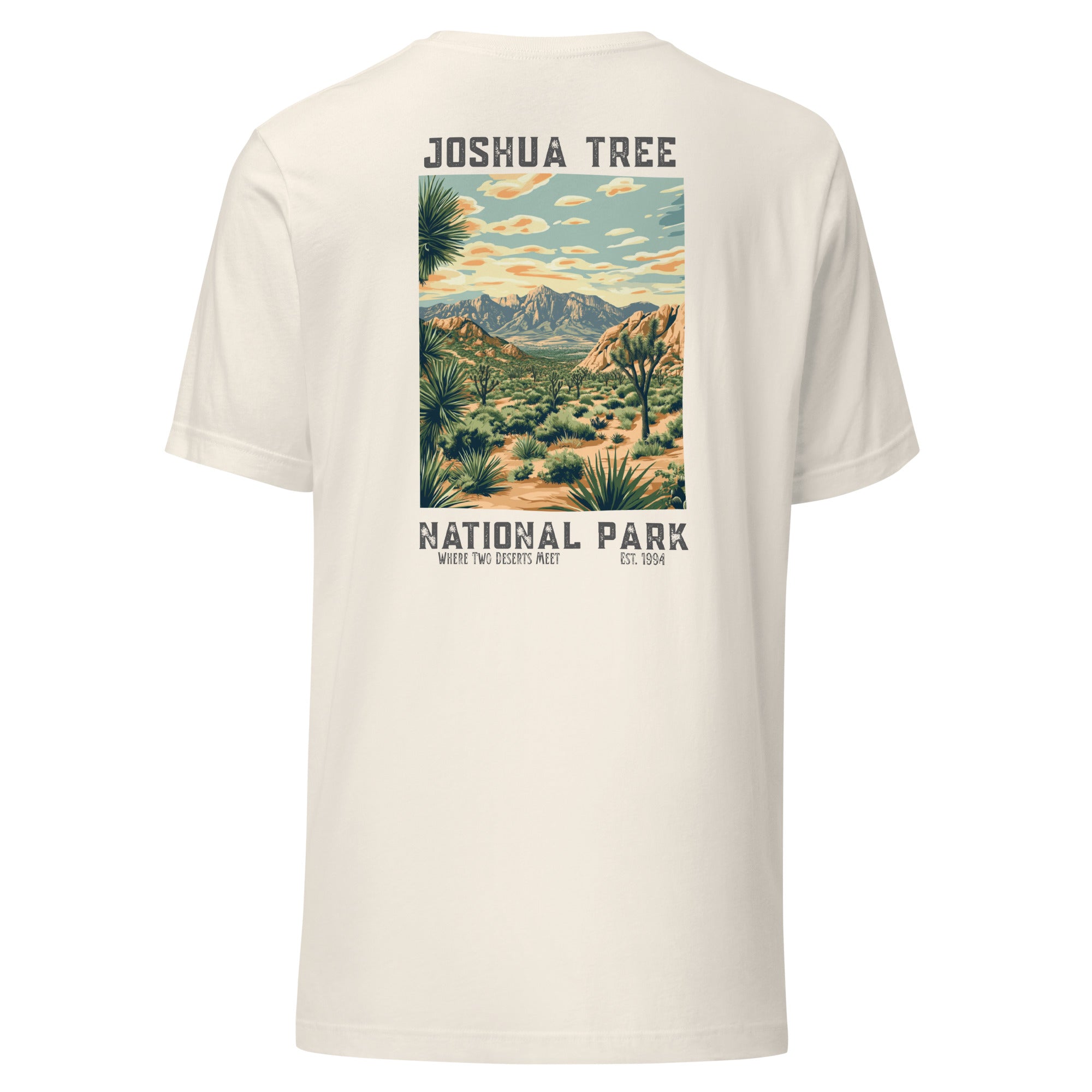 Back view of Joshua Tree National Park T-shirt in antique white showing soft cotton fabric
