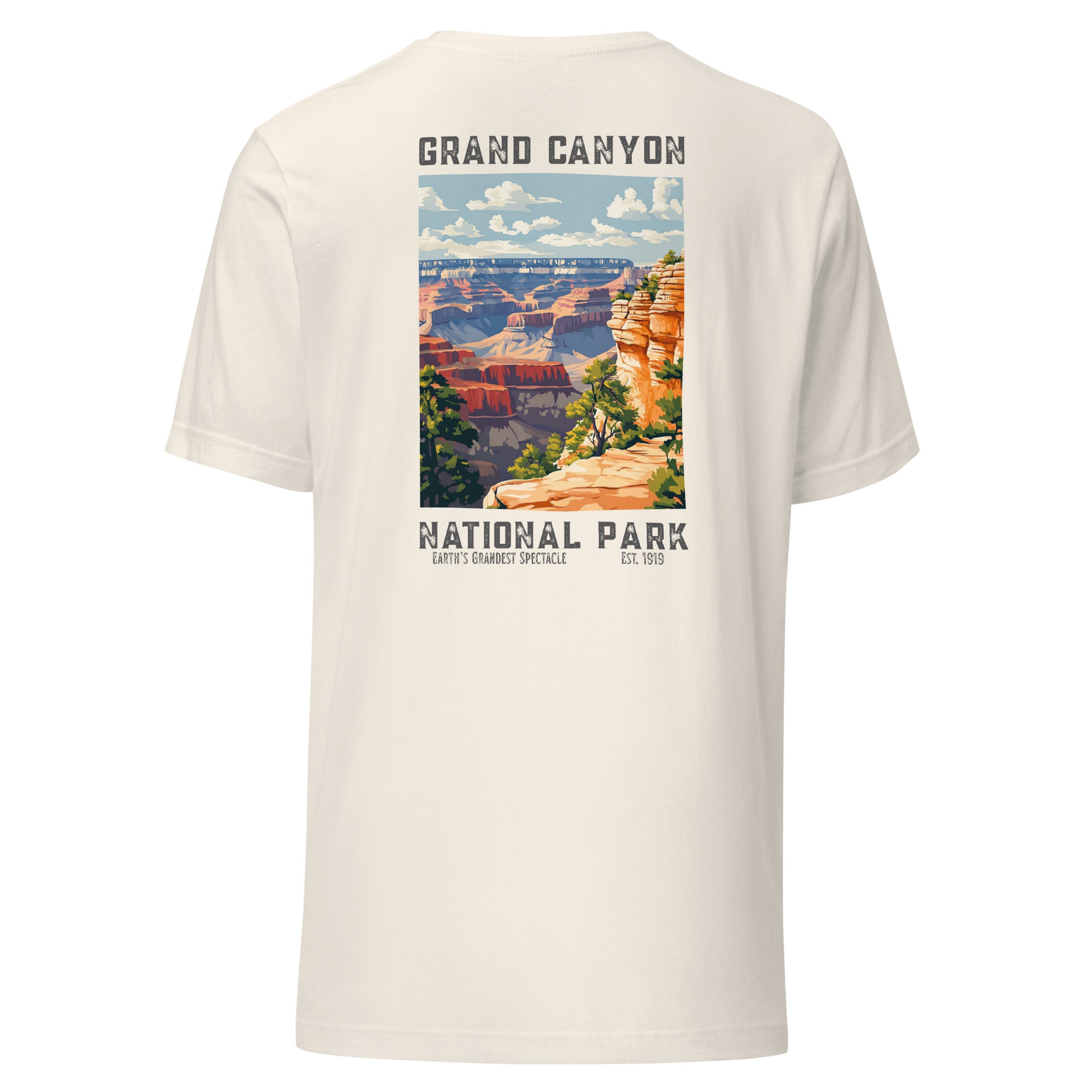 Back view of Grand Canyon National Park T-shirt in antique white showing soft cotton and classic fit