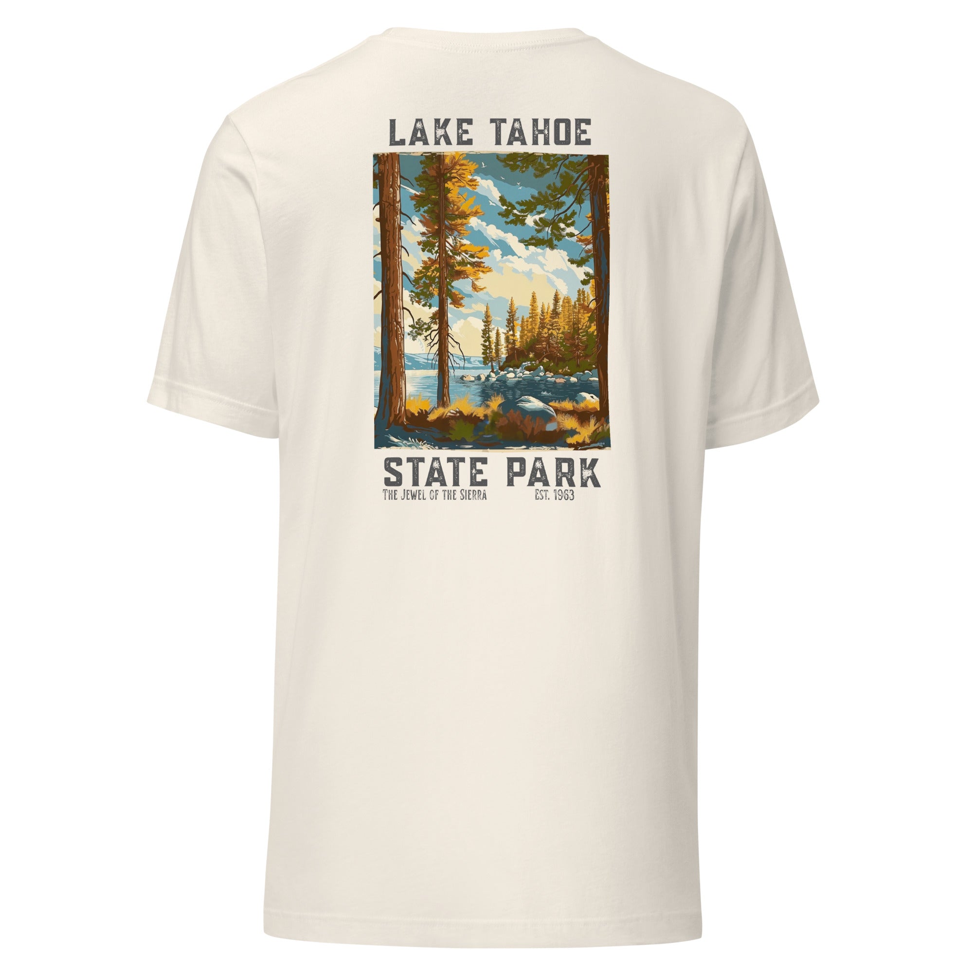 Back view of Vintage Lake Tahoe State Park T-shirt in Antique White
