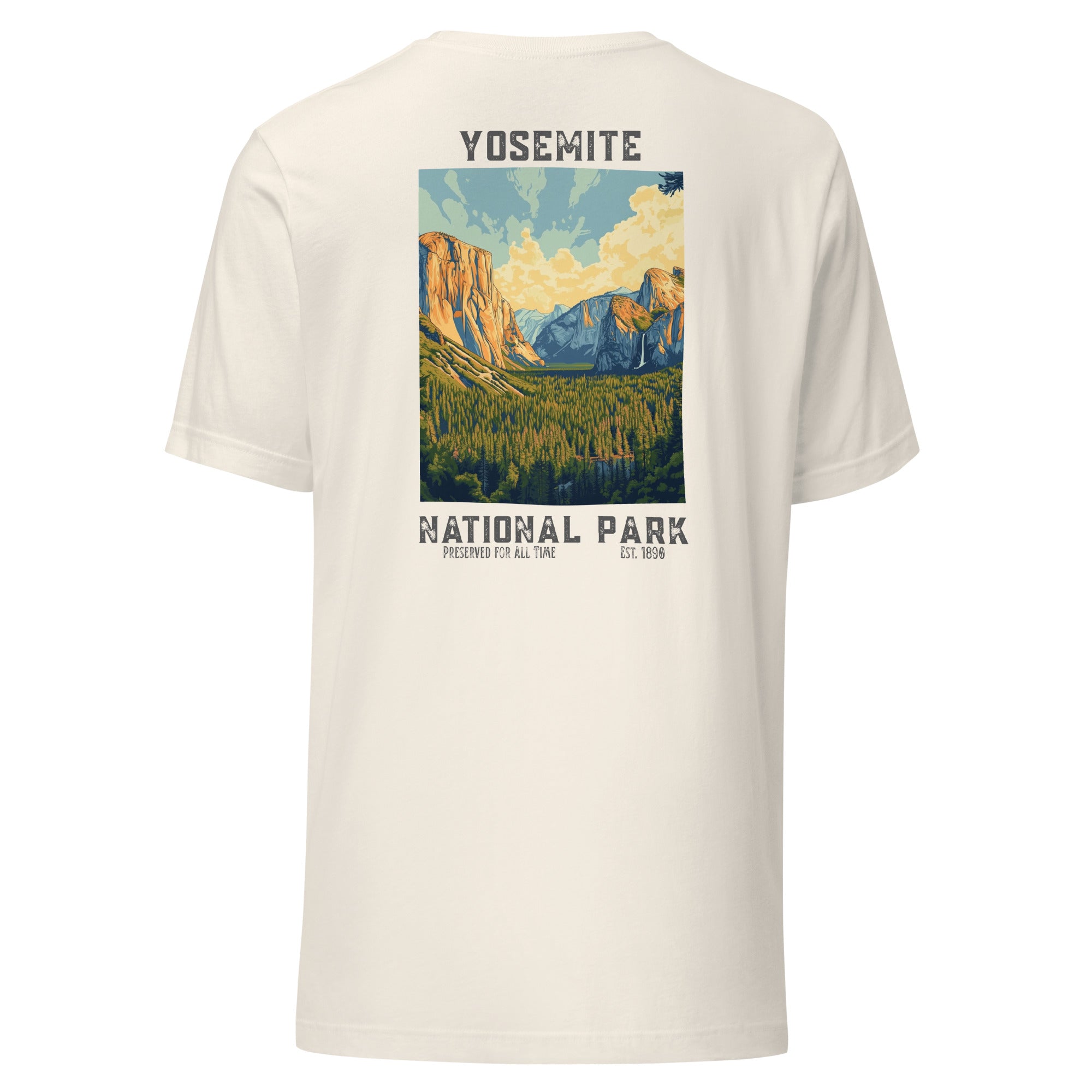 Back of the Yosemite National Park retro tee in antique white showing classic fit and lightweight fabric