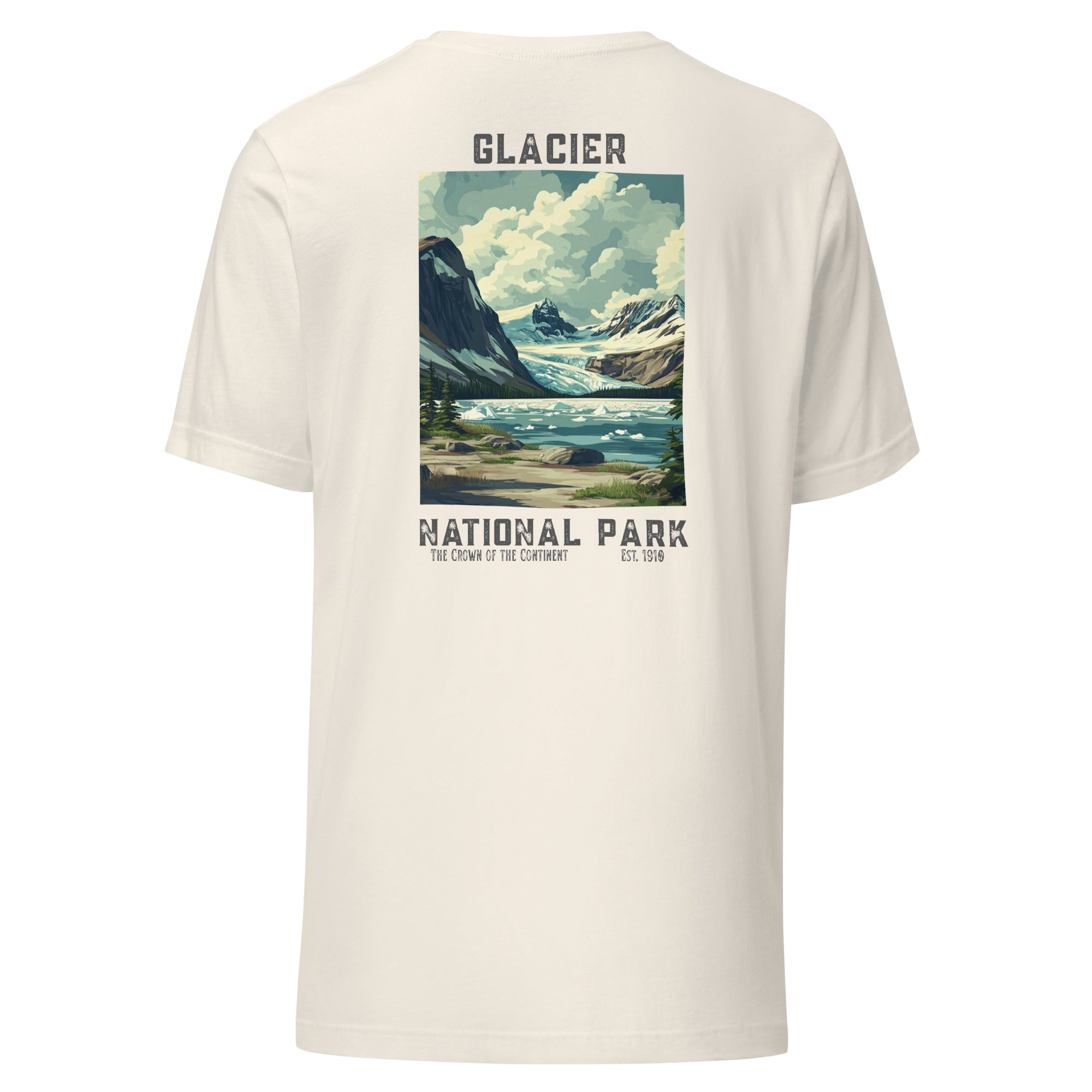 Back view of Vintage Glacier National Park T-Shirt in Antique White with classic fit and soft cotton fabric
