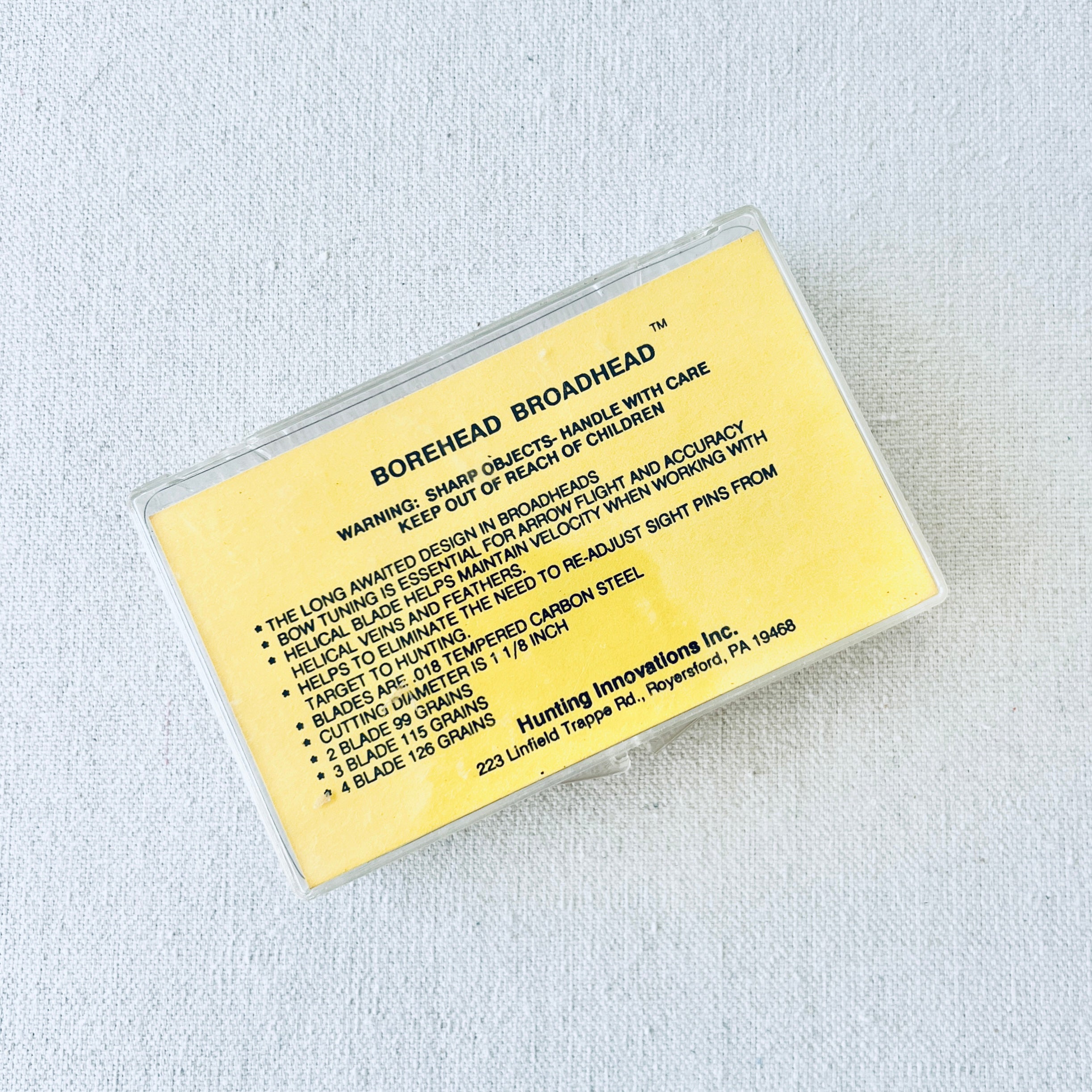 Back view of Vintage BOREHEAD Broadhead 3-Pack showing packaging details