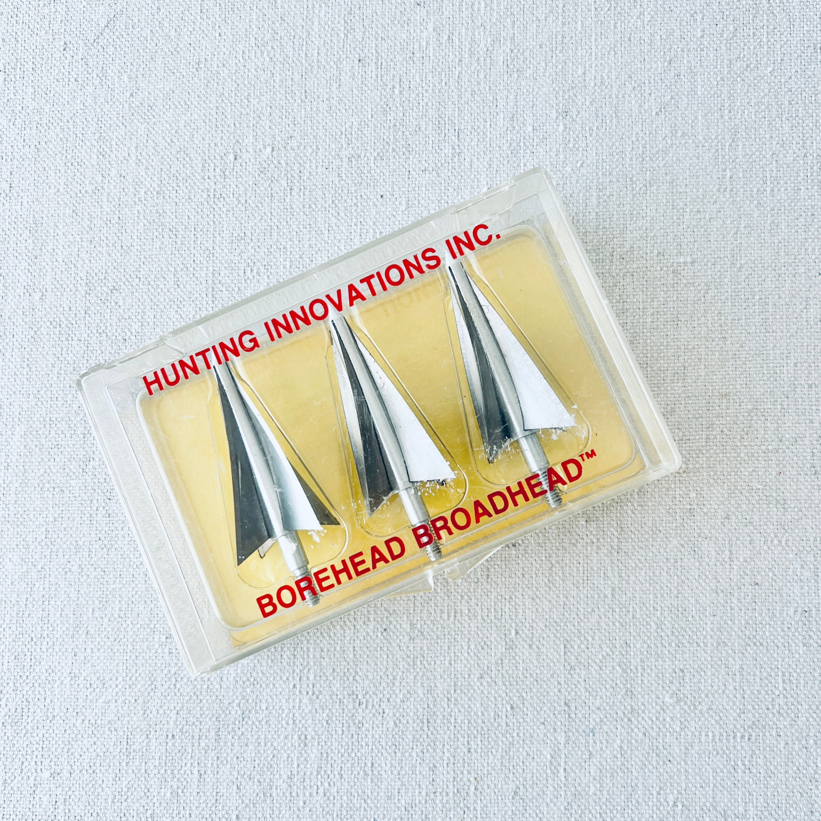 Front view of Vintage BOREHEAD Broadhead 3-Pack archery hunting collectible