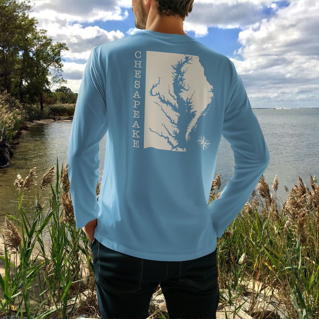 Chesapeake Bay National Treasure Fishing Sun Shirt on man 