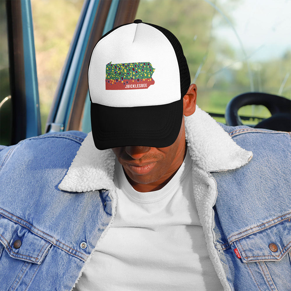 Retro Brook Trout Pennsylvania State Trucker Hat on man