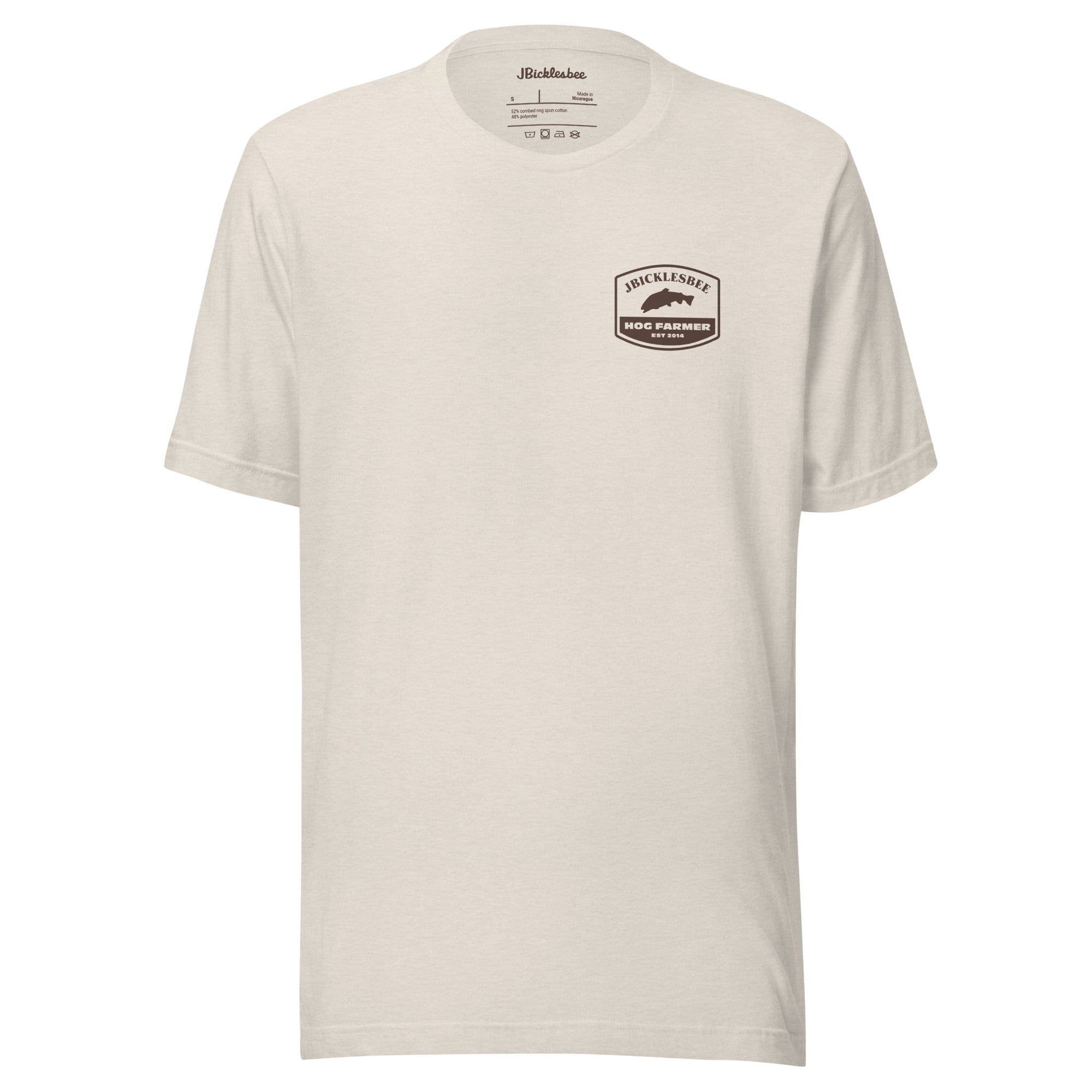 Retro Hog Farmer Trout Fishing T-shirt Heather Dust front