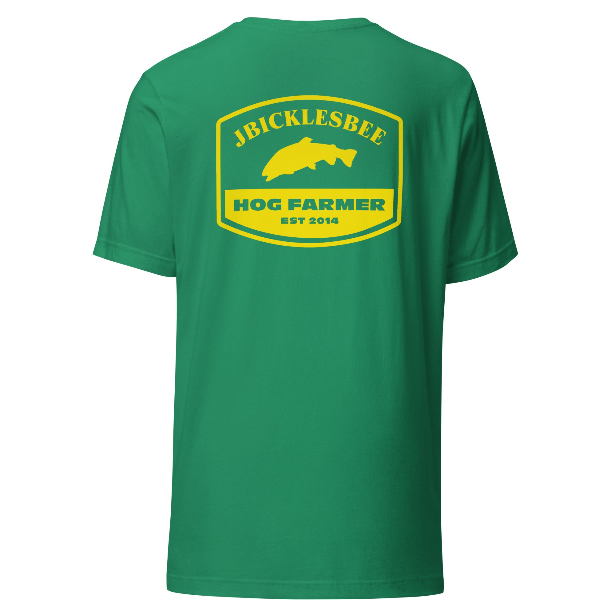 Retro Hog Farmer Trout Fishing T-shirt Kelly Green Back