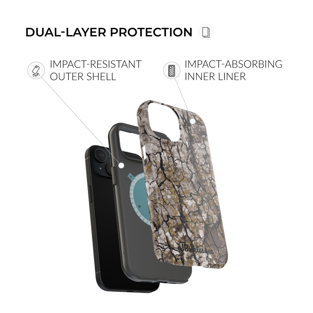 dual layer protection Alpha Tree Bark Camo MagSafe Tough iPhone Case