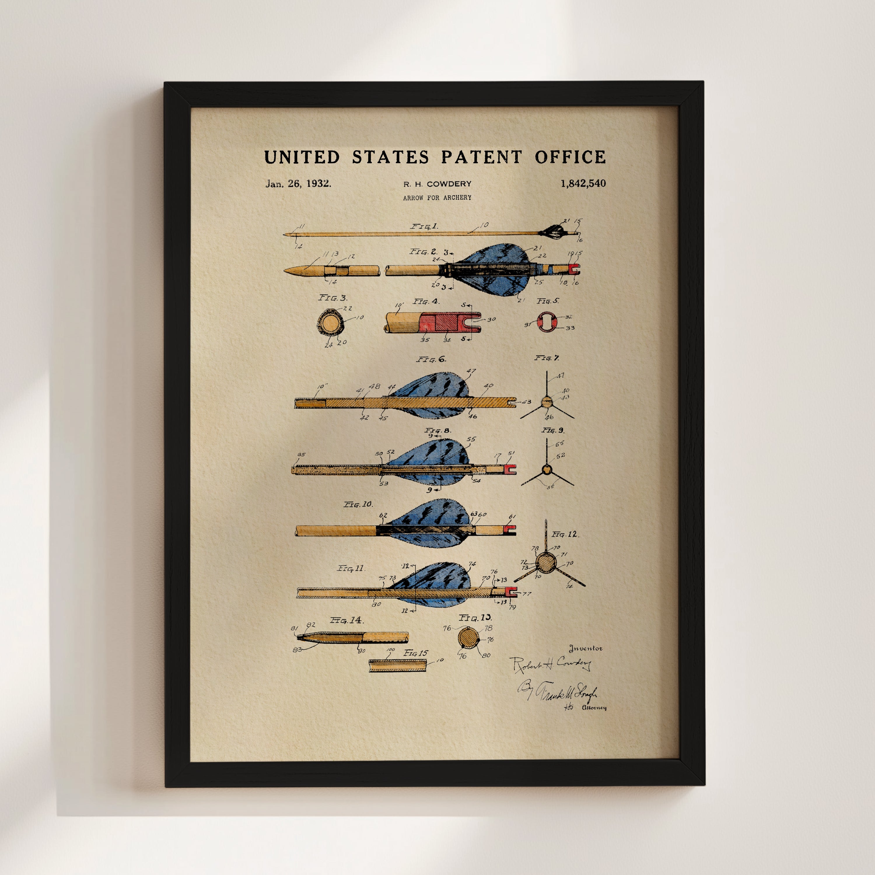 Archery Arrow patent print displayed in a black frame