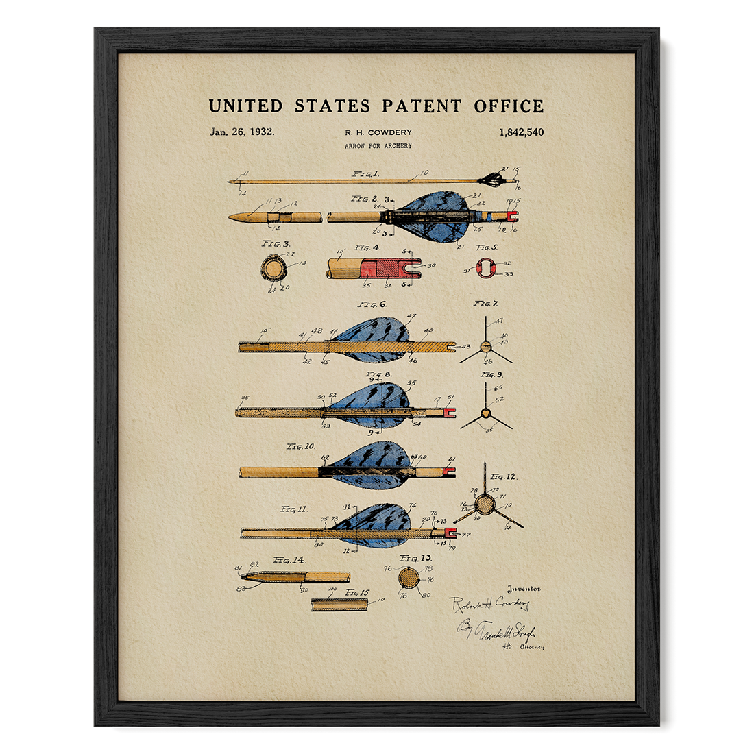 Archery Arrow patent print displayed as vintage archery wall art