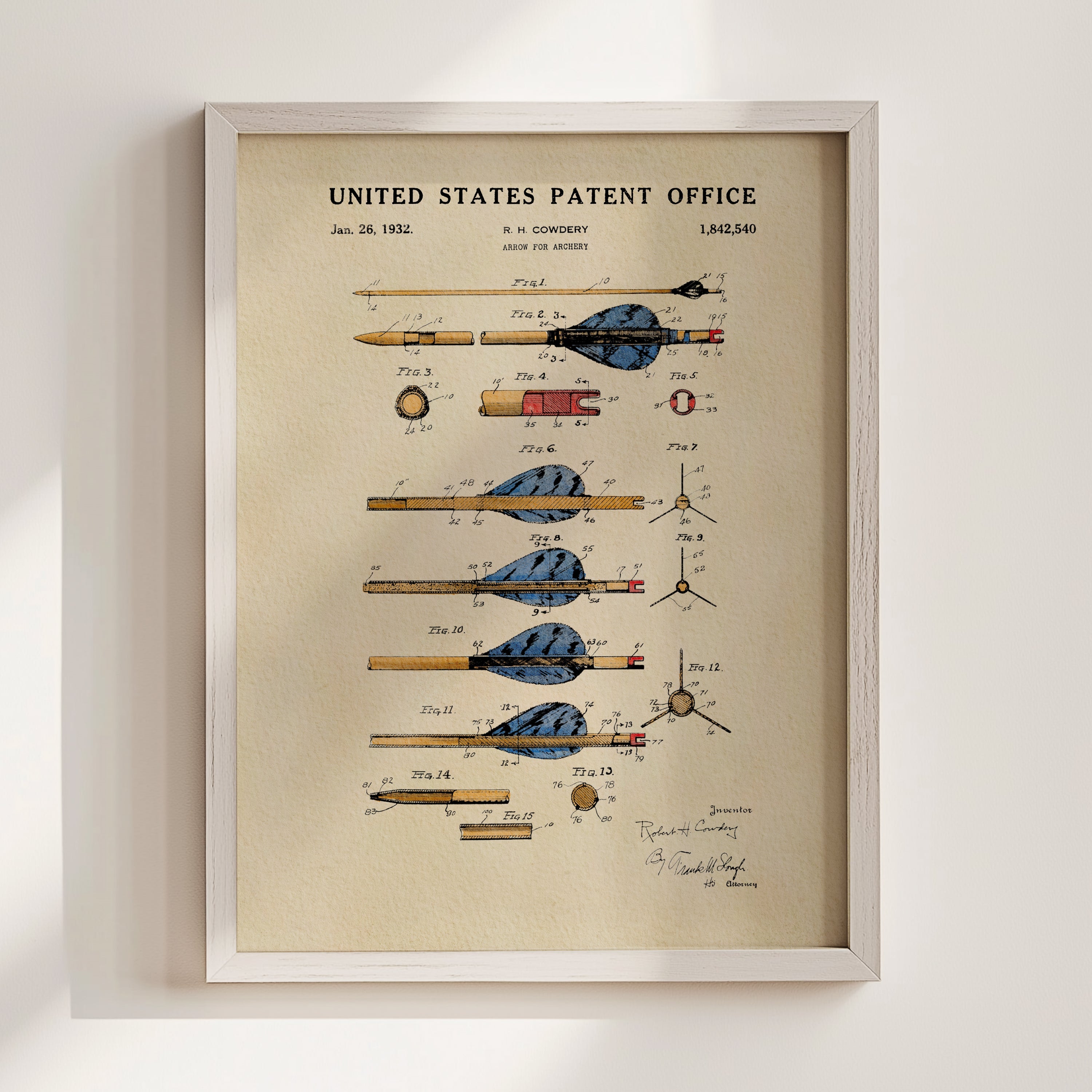 Archery Arrow patent print displayed in a white frame