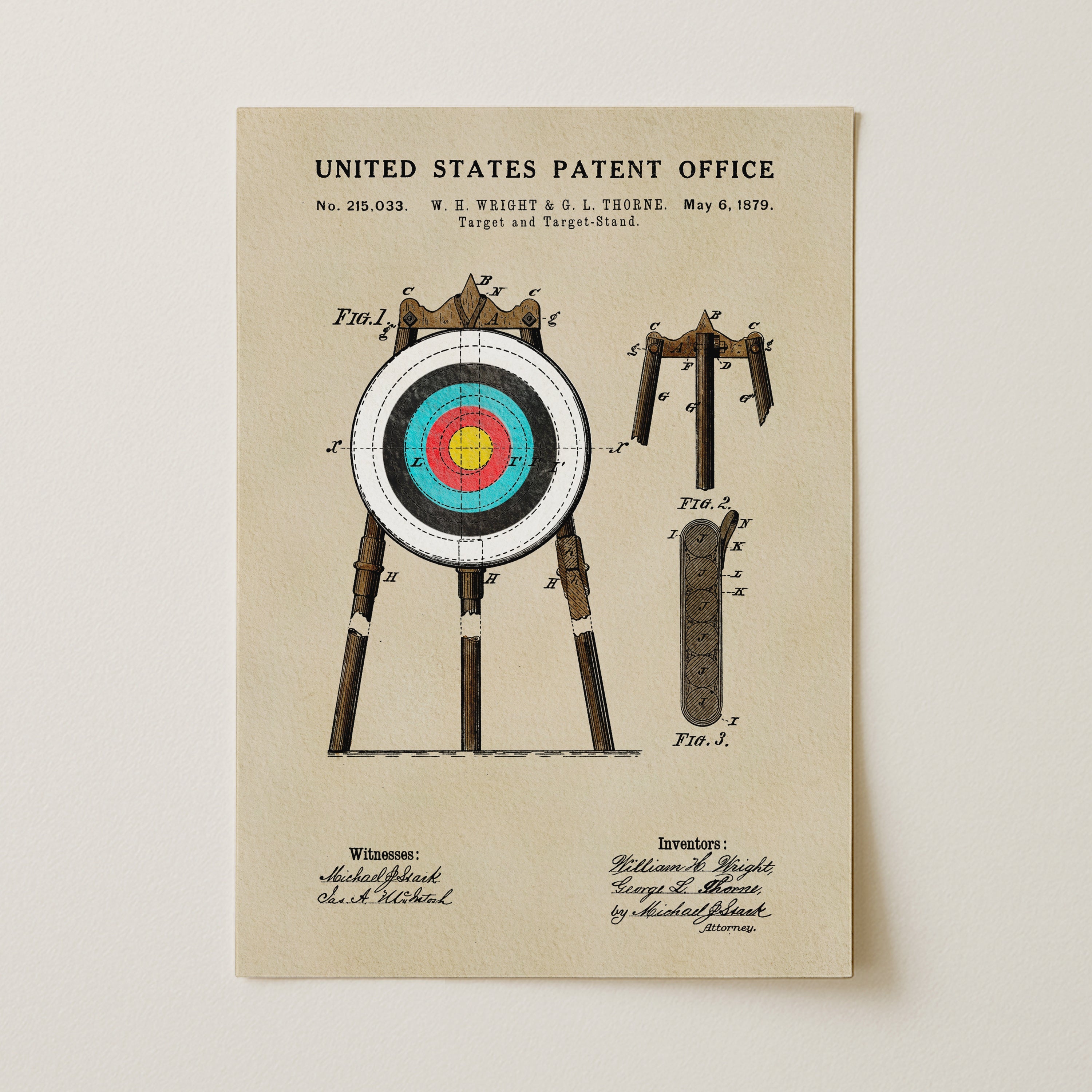 Unframed Archery Target patent print featuring William Wright’s 1879 design