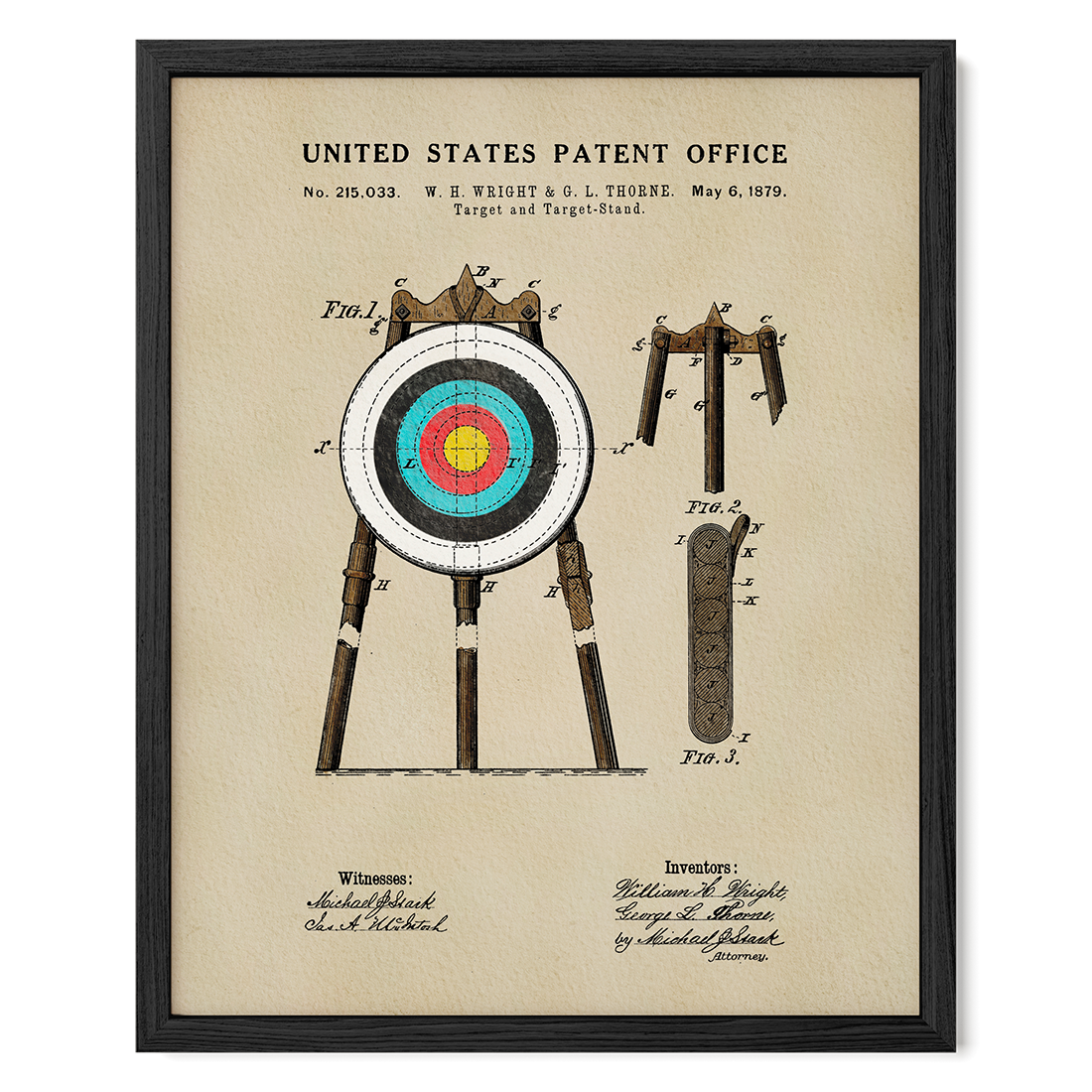 Archery Target patent print displayed as vintage archery wall art
