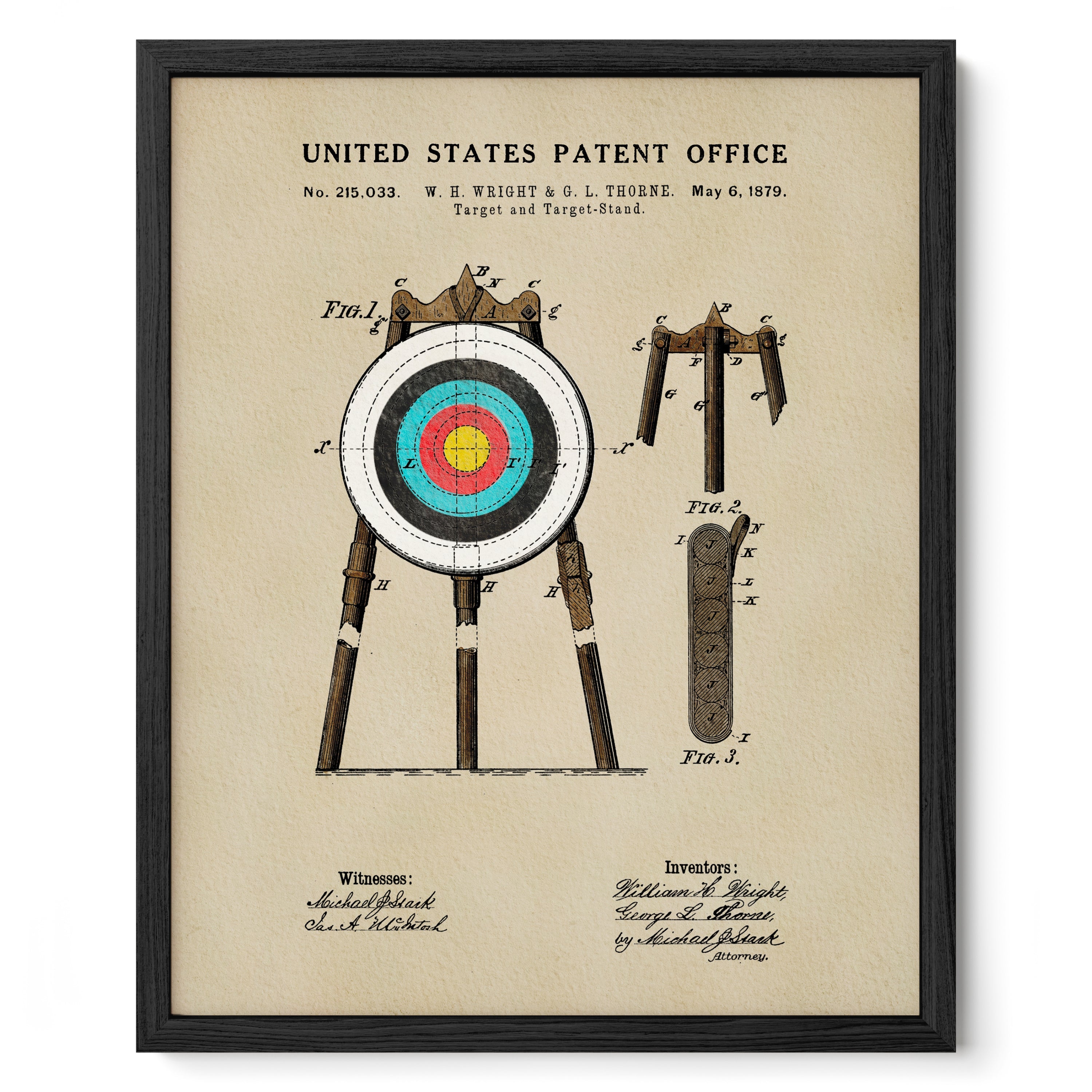 Watercolor Archery Target patent print inspired by William Wright’s 1879 design