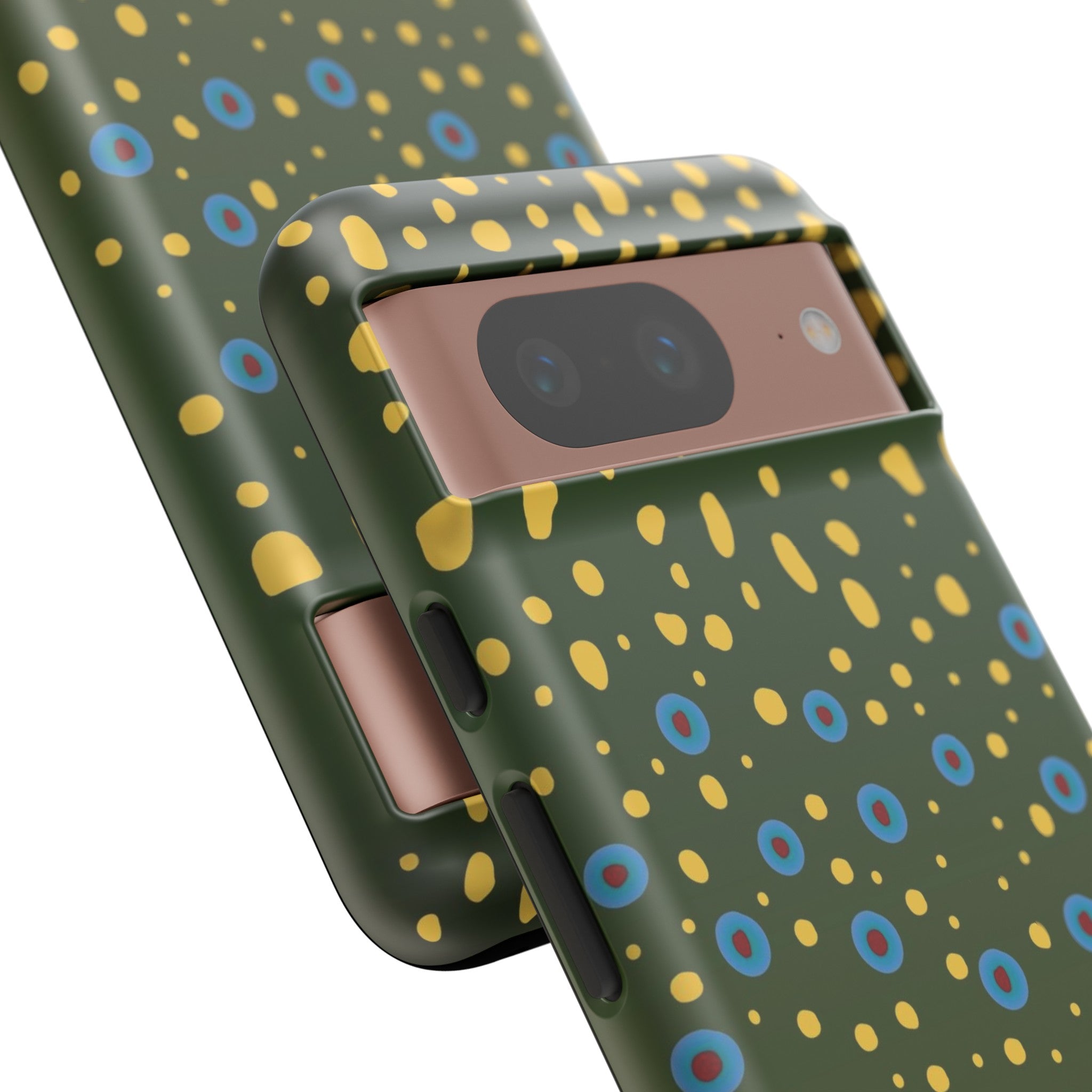 close up of camera protection Brook Trout Pattern Pixel Tough Case