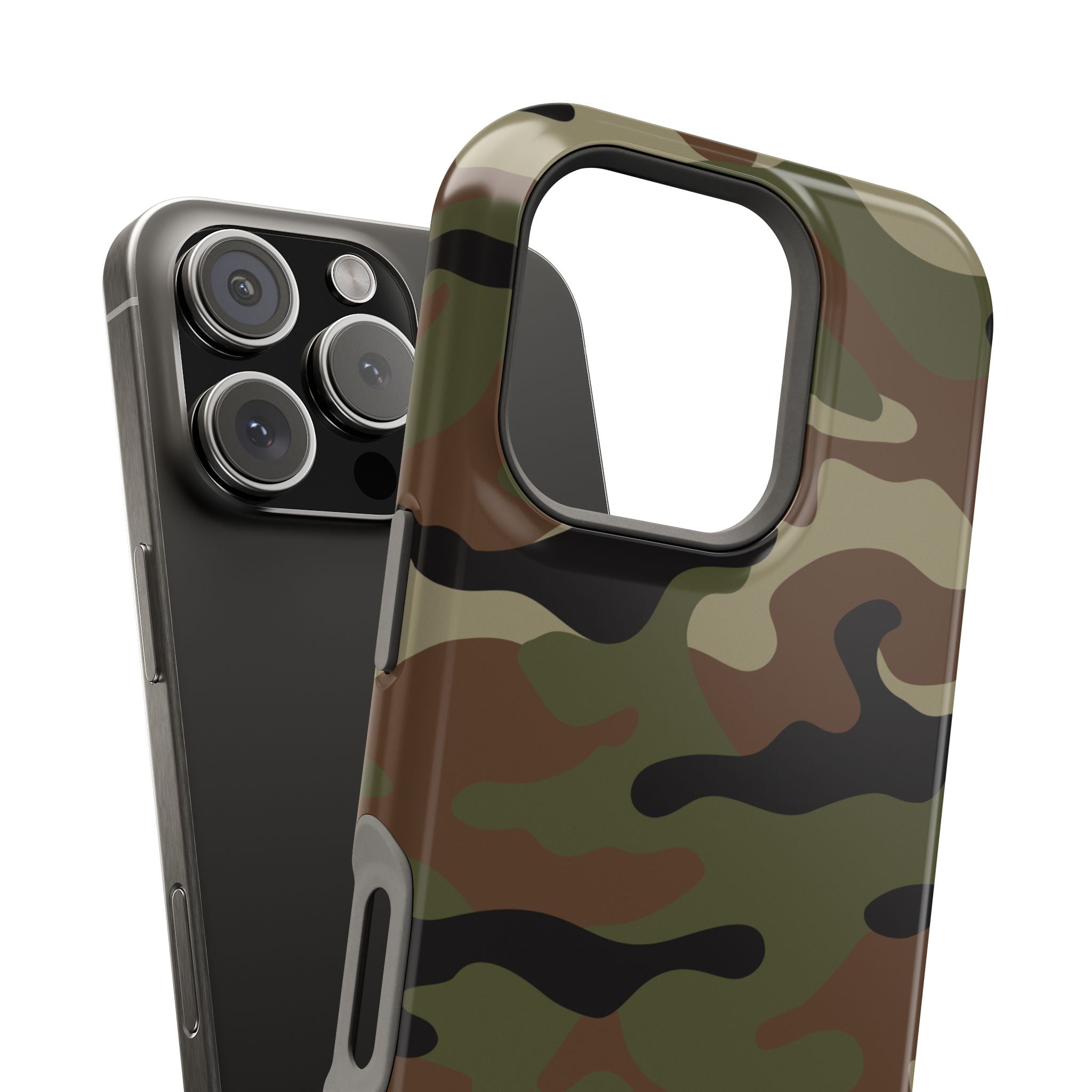 close up on Retro Woodland Recon Camo MagSafe iPhone Tough Case