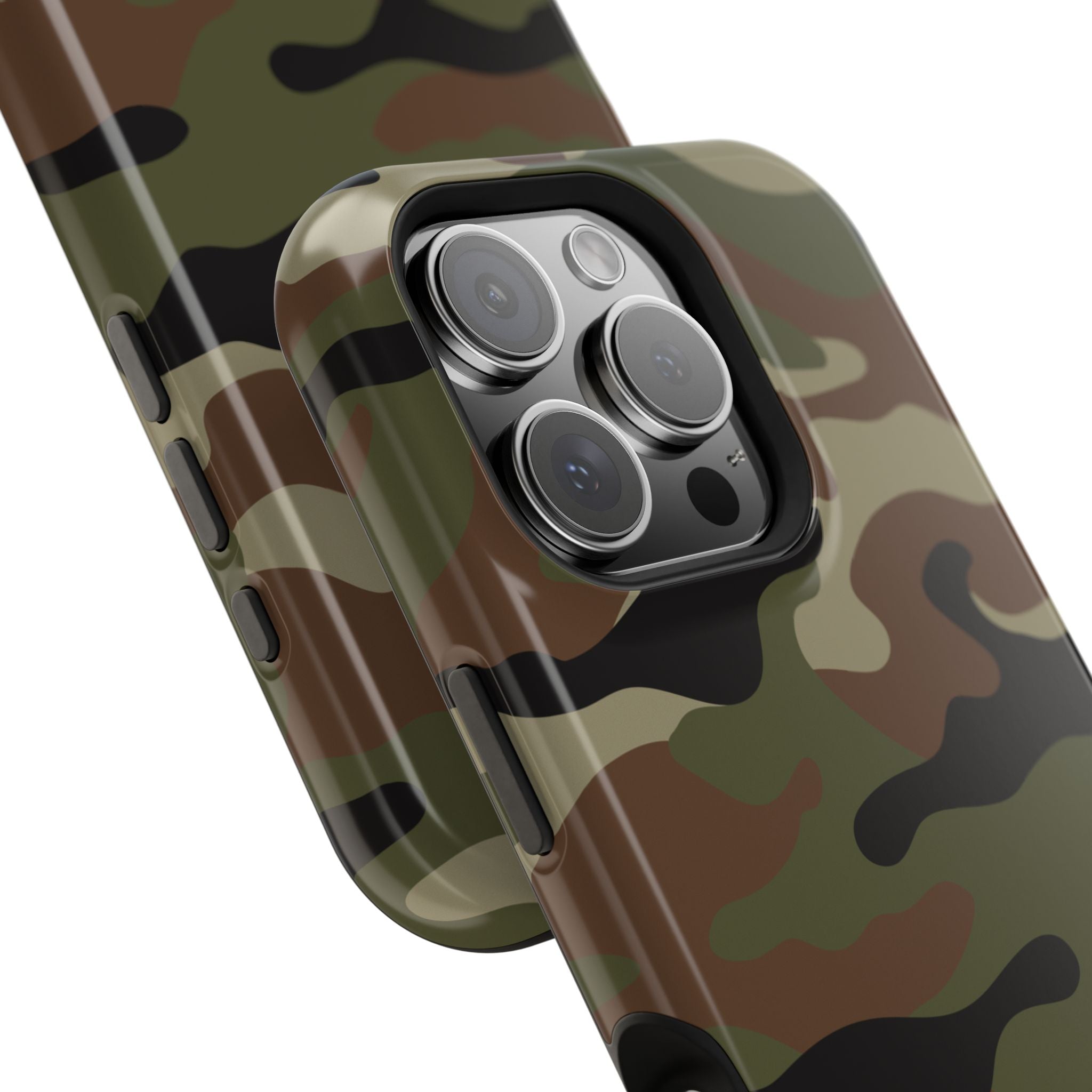 camera closeup Retro Woodland Recon Camo MagSafe iPhone Tough Case
