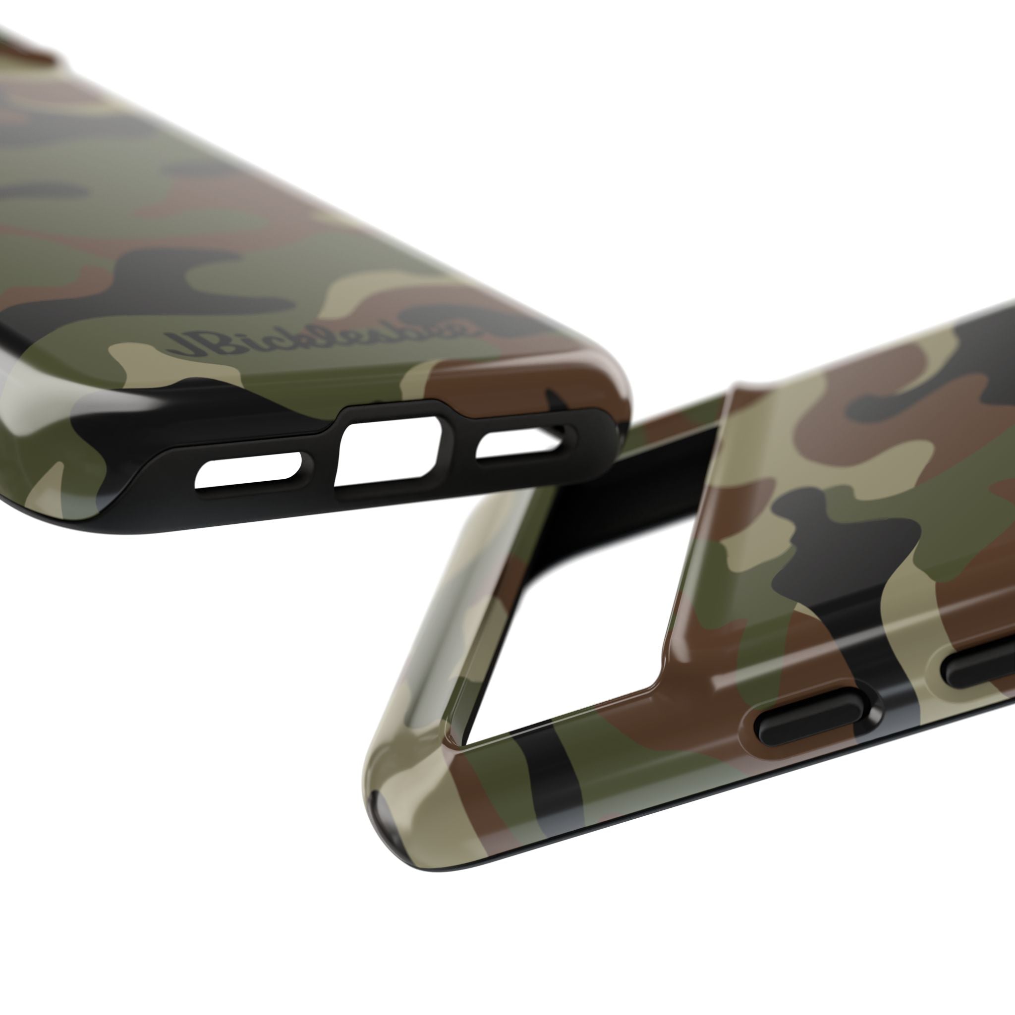 close up on ports Retro Woodland Recon Camo Pixel Tough Case