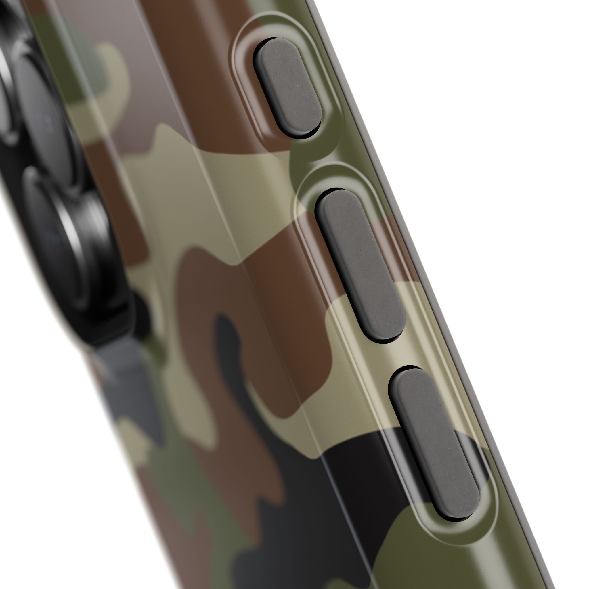 close up on buttons Retro Woodland Recon Camo MagSafe iPhone Tough Case