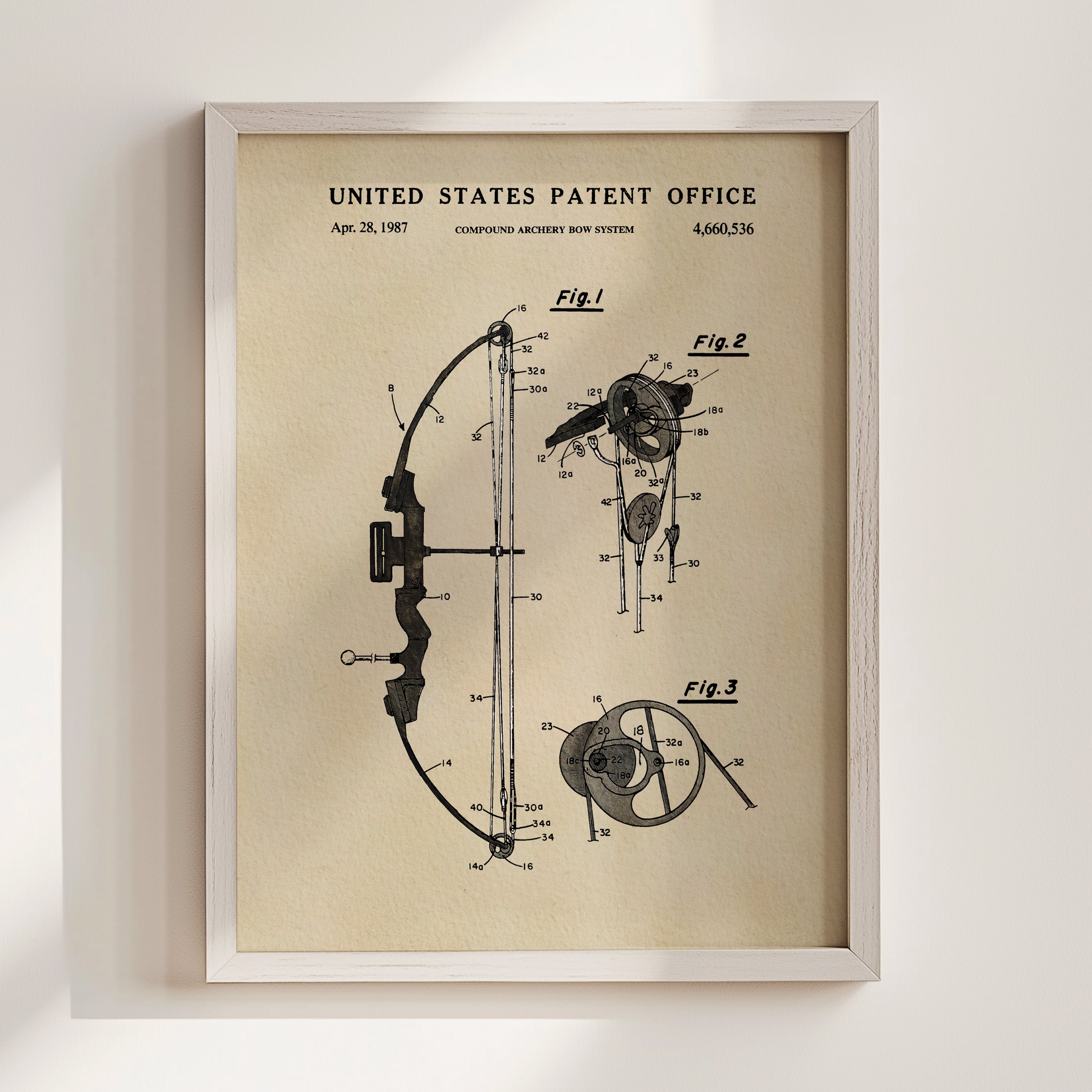 Compound Bow patent print displayed in a white frame