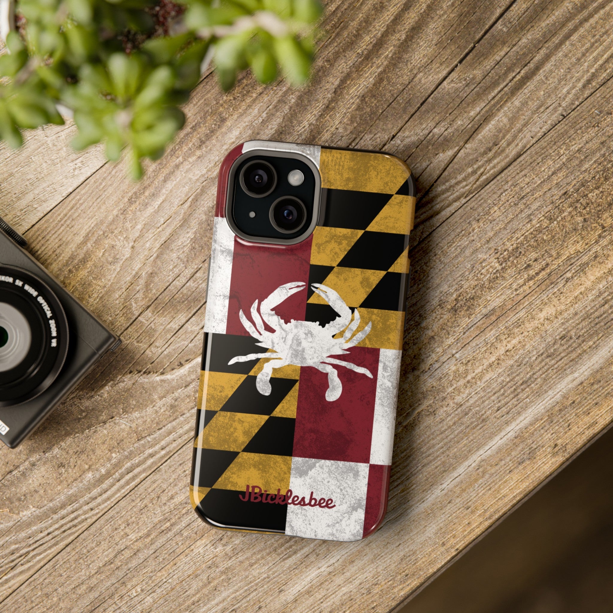 Maryland Flag Crab MagSafe iPhone Case on table
