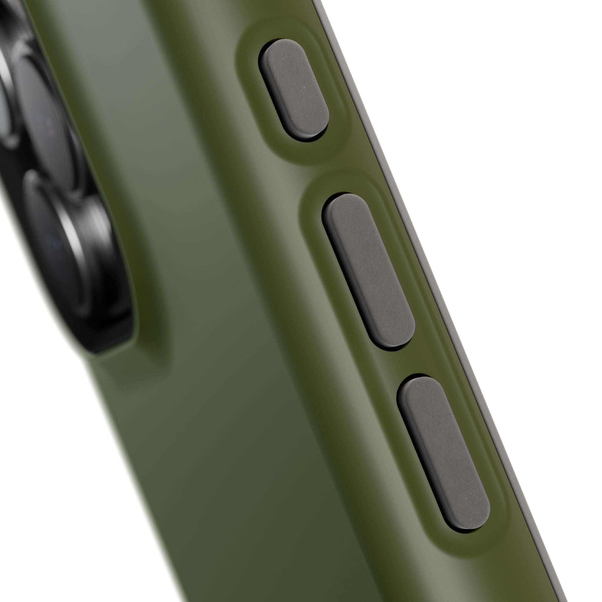 Close-up of side button protection on the OD Green MagSafe iPhone Case