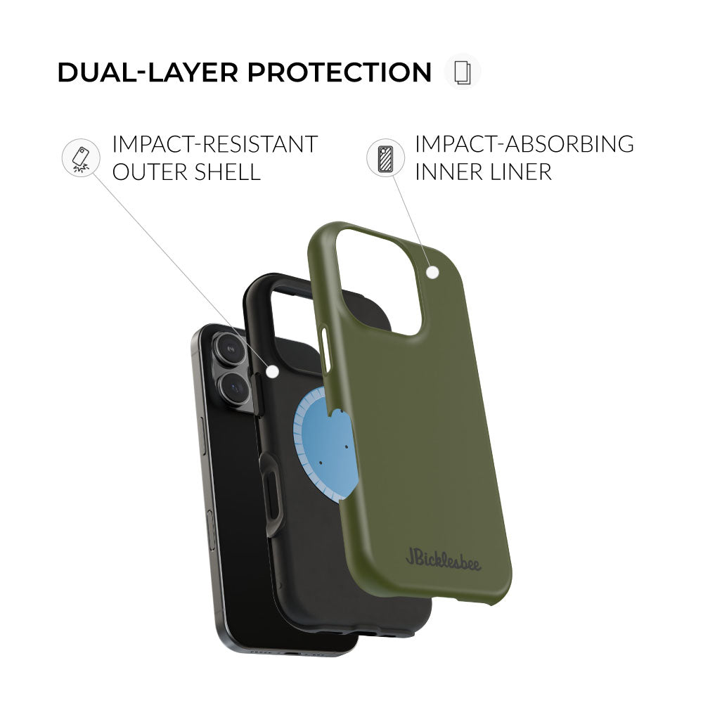 OD Green MagSafe iPhone Case showing impact-resistant outer shell and impact-absorbing inner liner