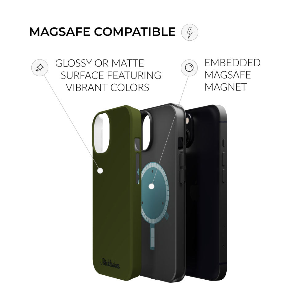 OD Green MagSafe iPhone Case showing embedded magnet and dual-layer construction