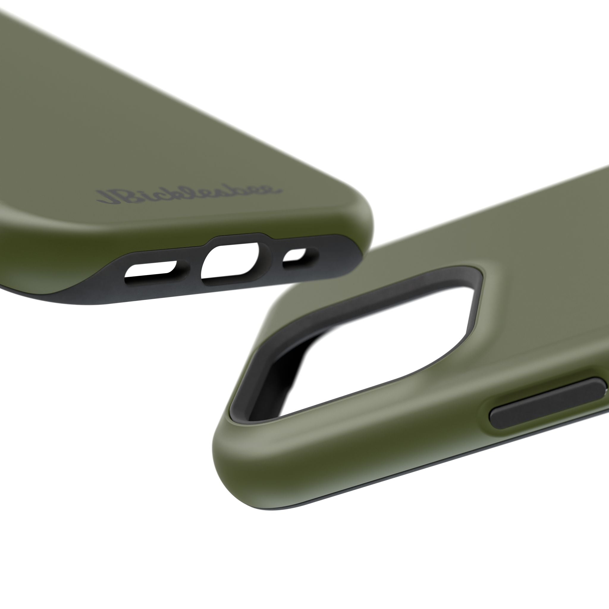 OD Green MagSafe iPhone Case showing precise port openings and raised camera protection