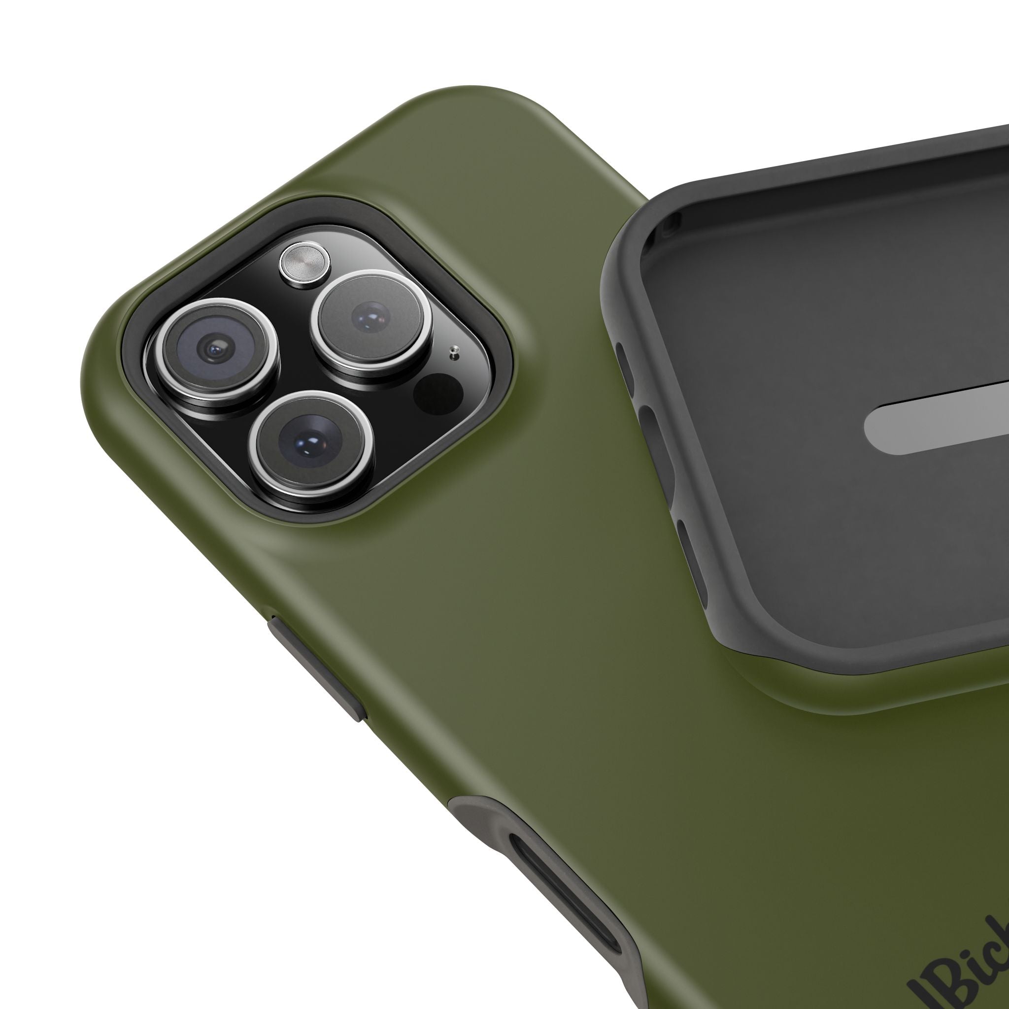 OD Green MagSafe iPhone Case showing protective outer shell and cushioned black inner liner