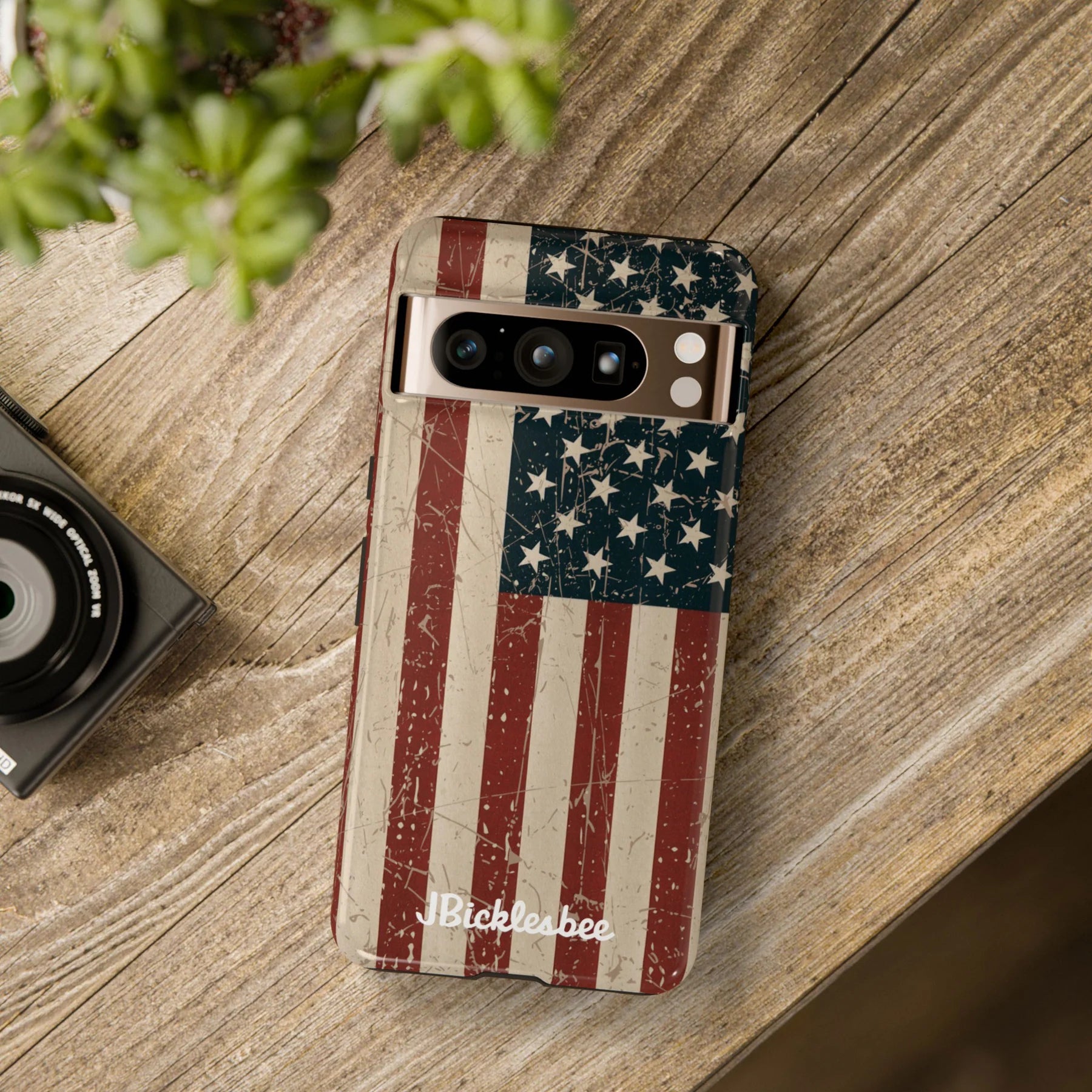 Old Glory American Flag Pixel Tough Case on table
