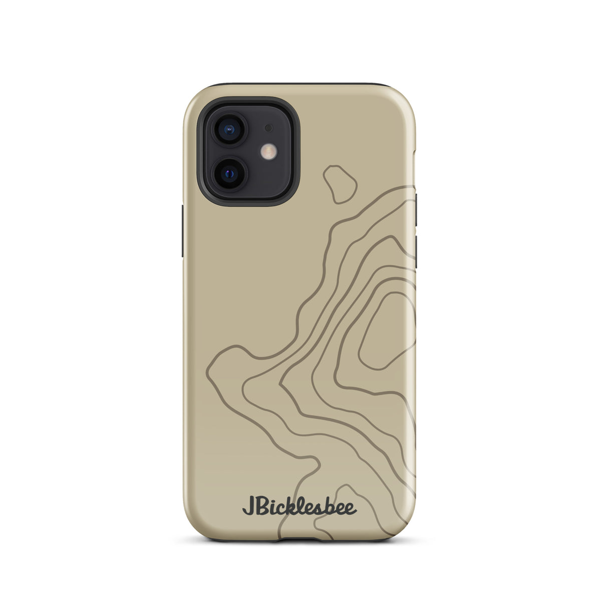Overland Tan topographical iPhone 12 case, glossy finish