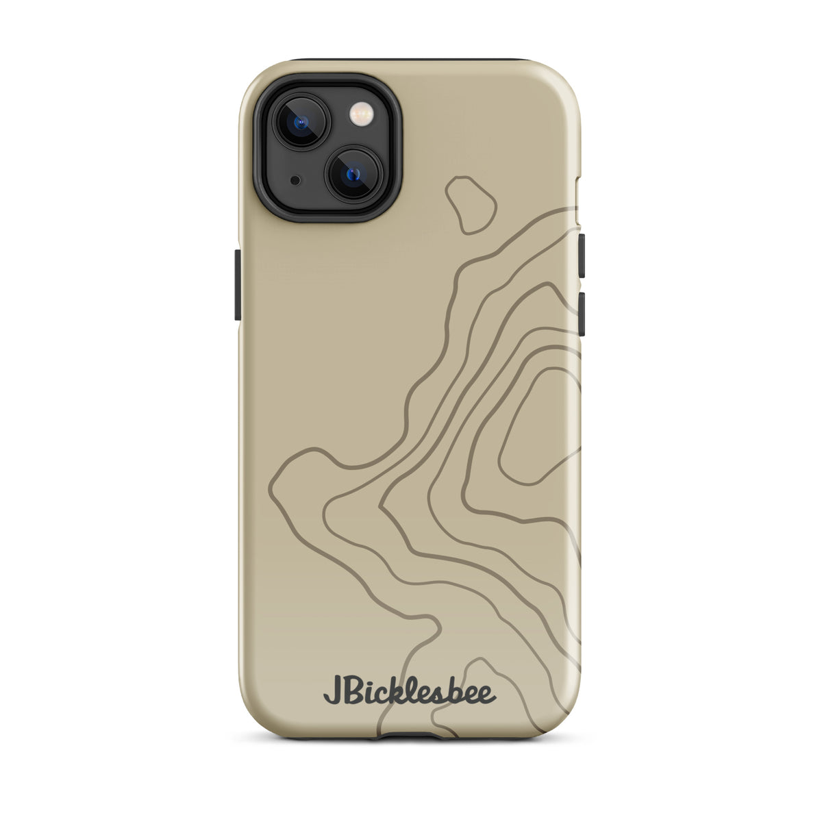 Overland Tan topographical iPhone 14 Plus case, glossy finish