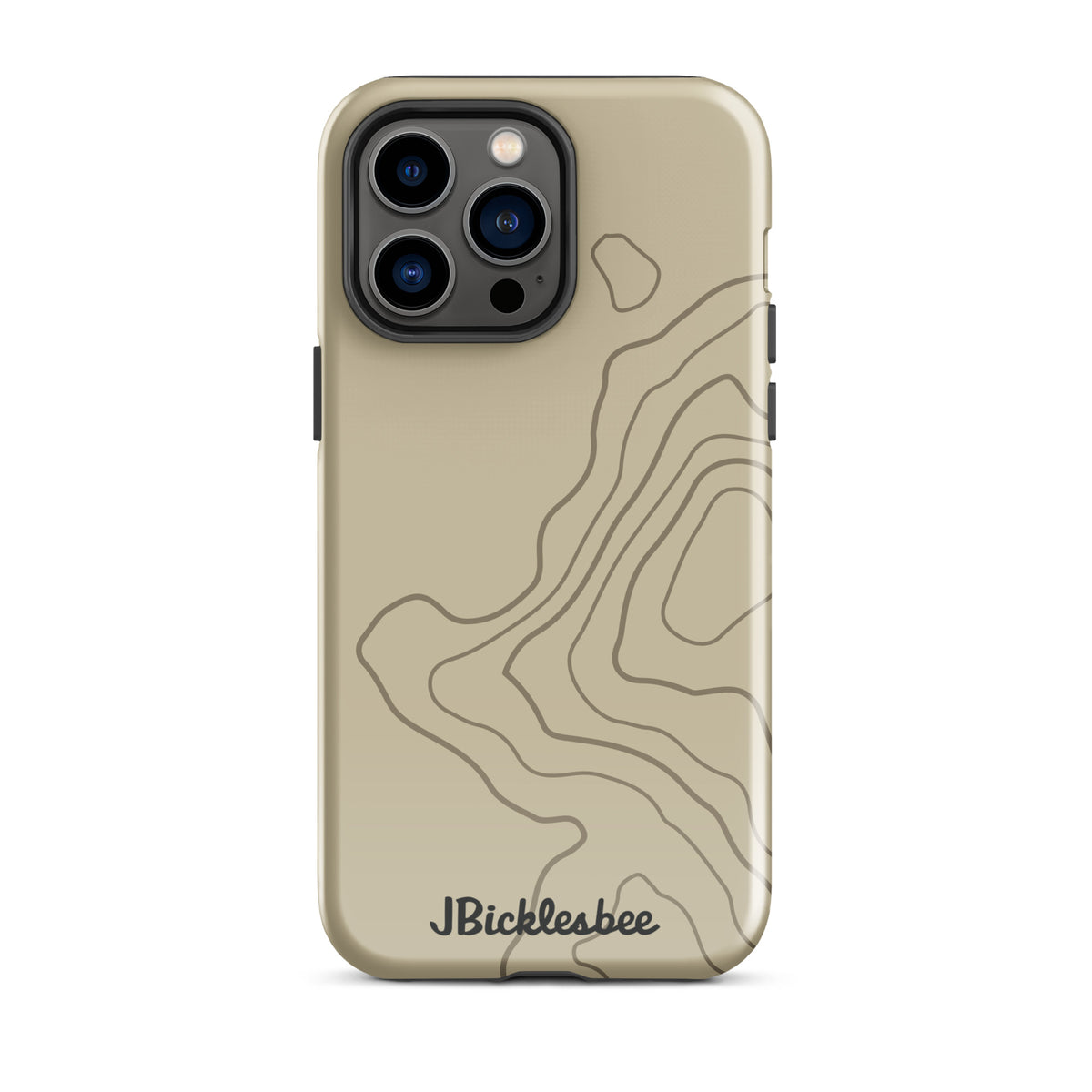 Overland Tan topographical iPhone 14 Pro Max case, glossy finish