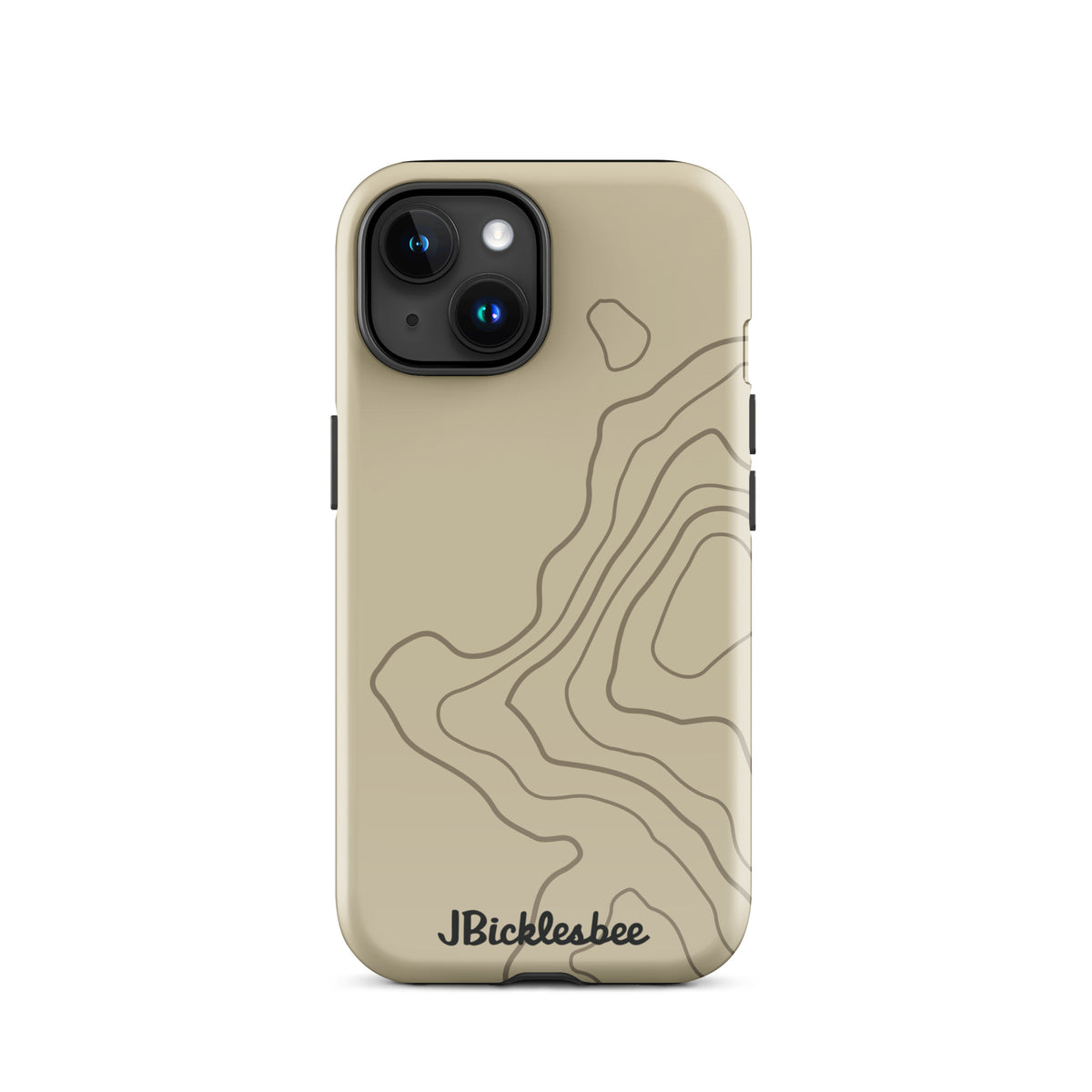 Overland Tan topographical iPhone 15 case, glossy finish