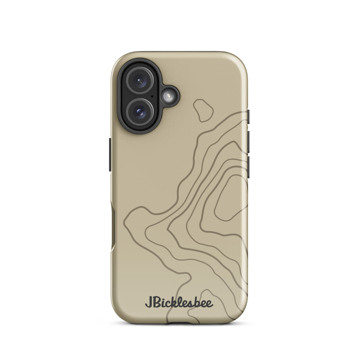 Overland Tan topographical iPhone 16 case, glossy finish