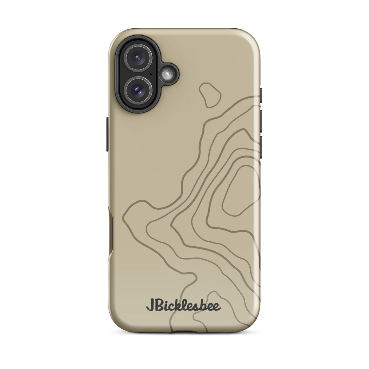 Overland Tan topographical iPhone 16 Plus case, glossy finish