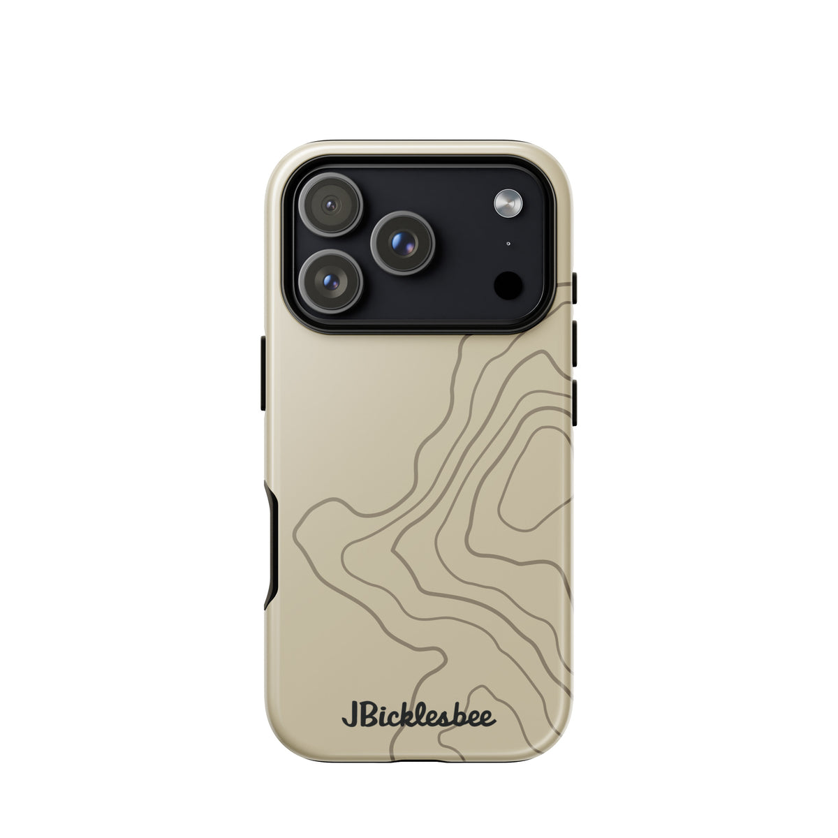 Overland Tan topographical iPhone 17 Pro case, glossy finish