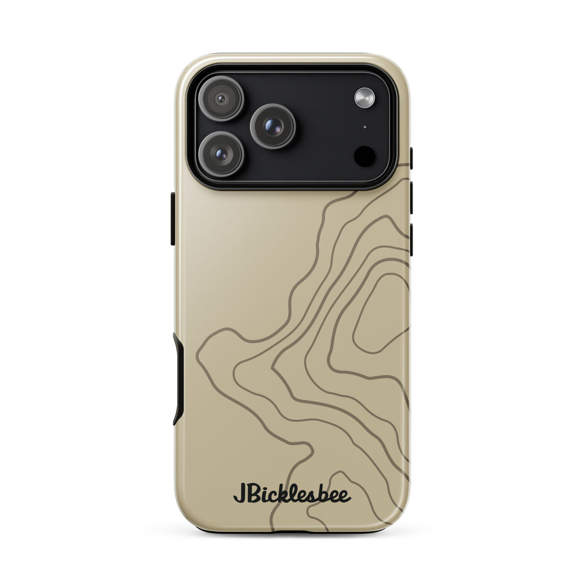 Overland Tan topographical iPhone 17 Pro Max case, glossy finish