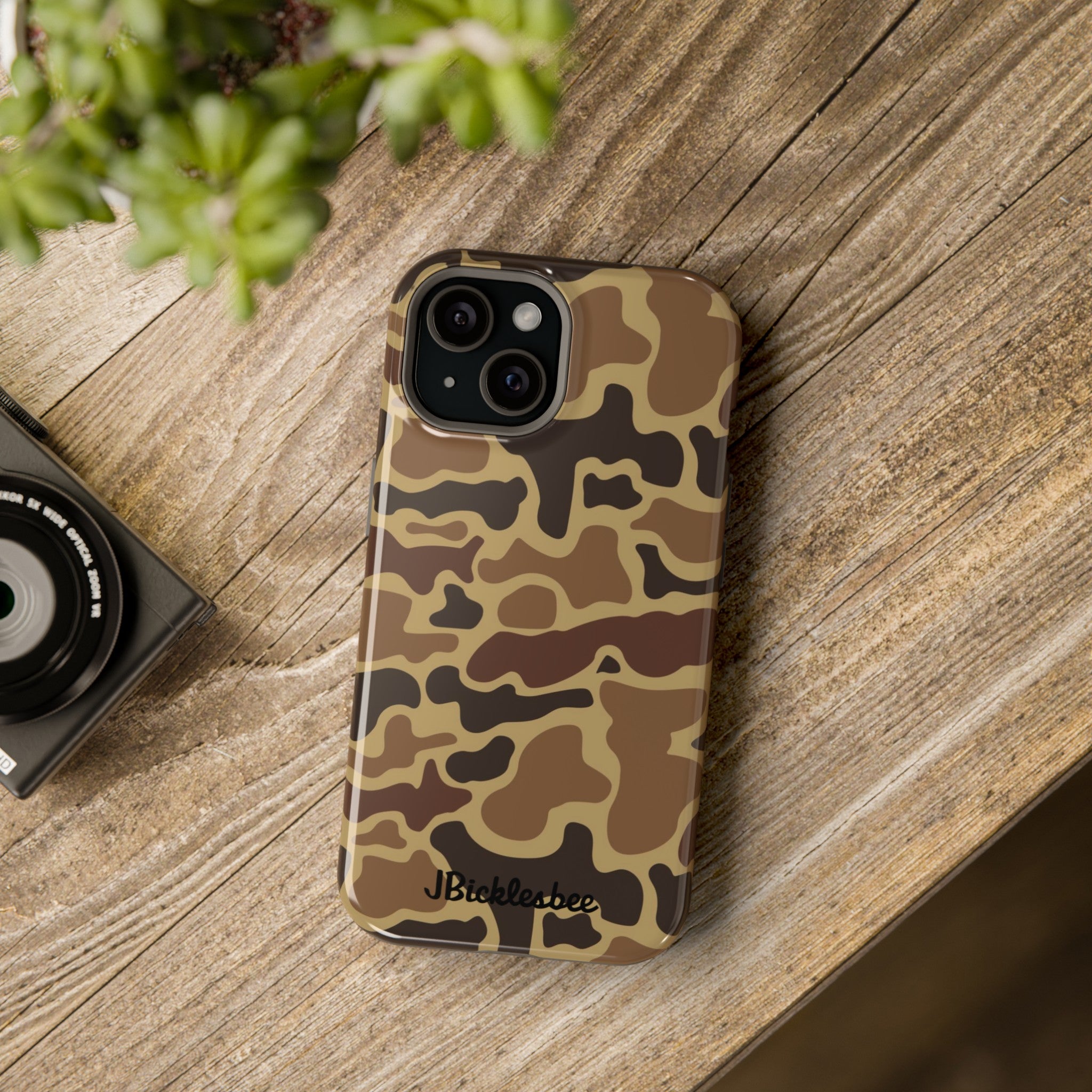Retro Duck Camo MagSafe iPhone Case on table