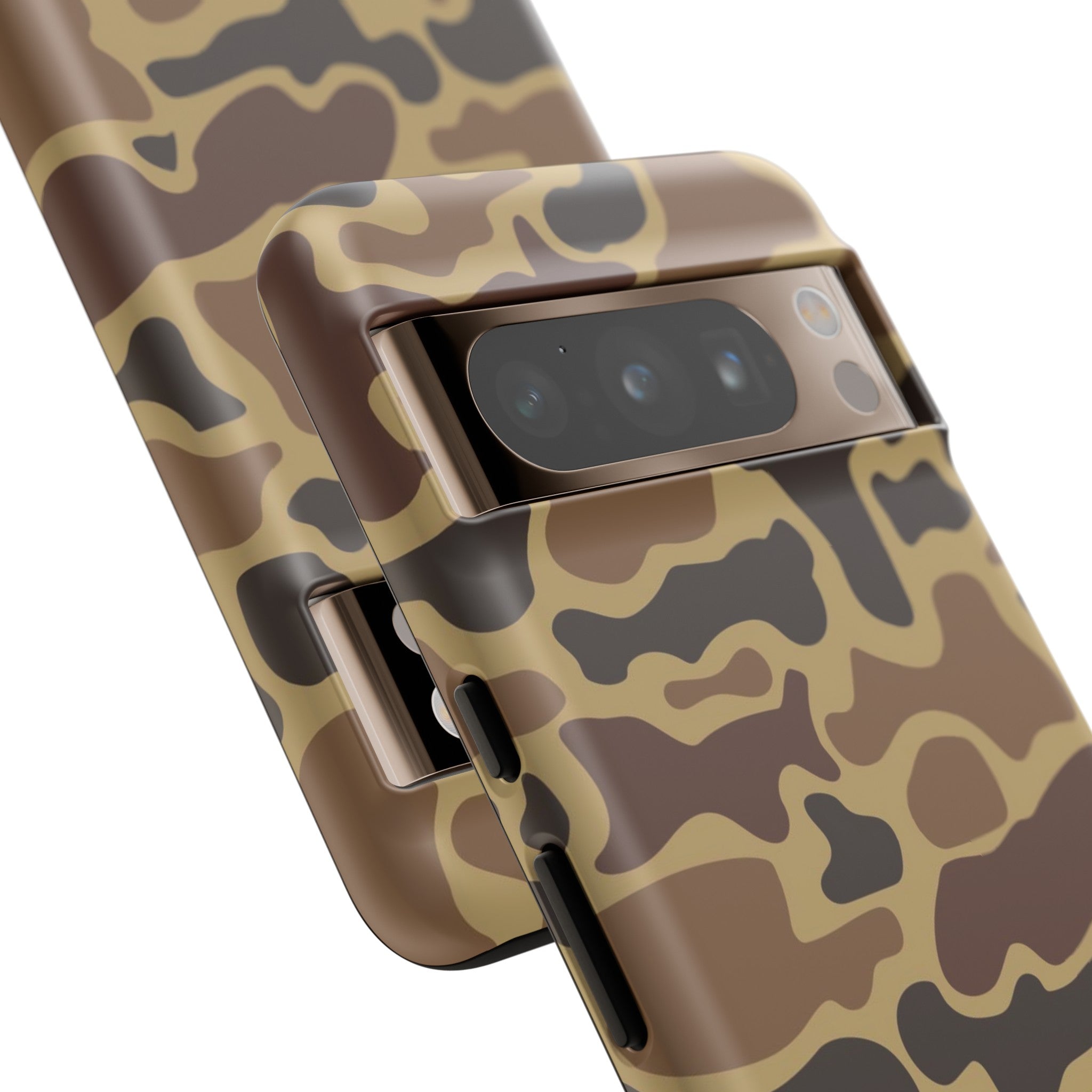 close up view of camera protection Retro Duck Camo Pixel Tough Case