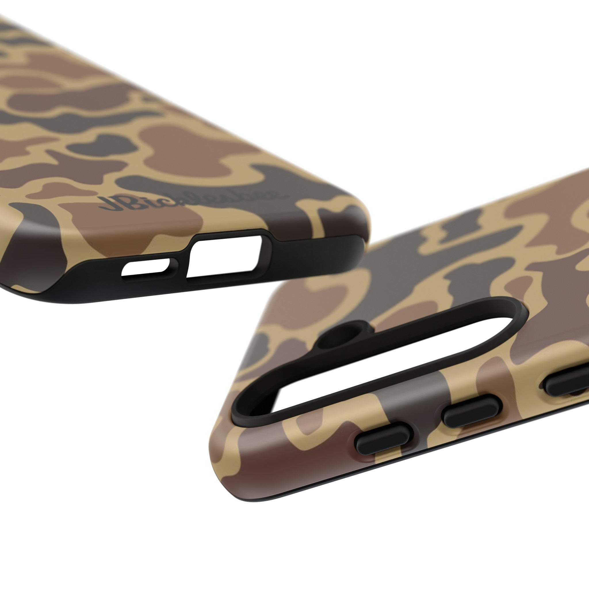 close up view of access ports and buttons retro duck camo samsung tough case