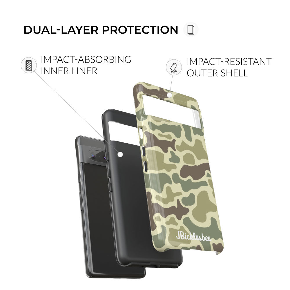 retro forest camo dual layer protection pixel phone case