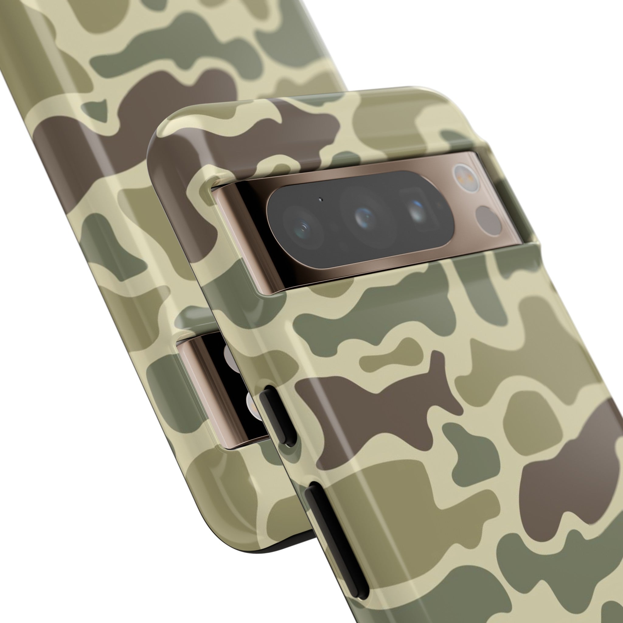 close up view of camera protection Retro Forest Duck Camo Pixel Tough Case
