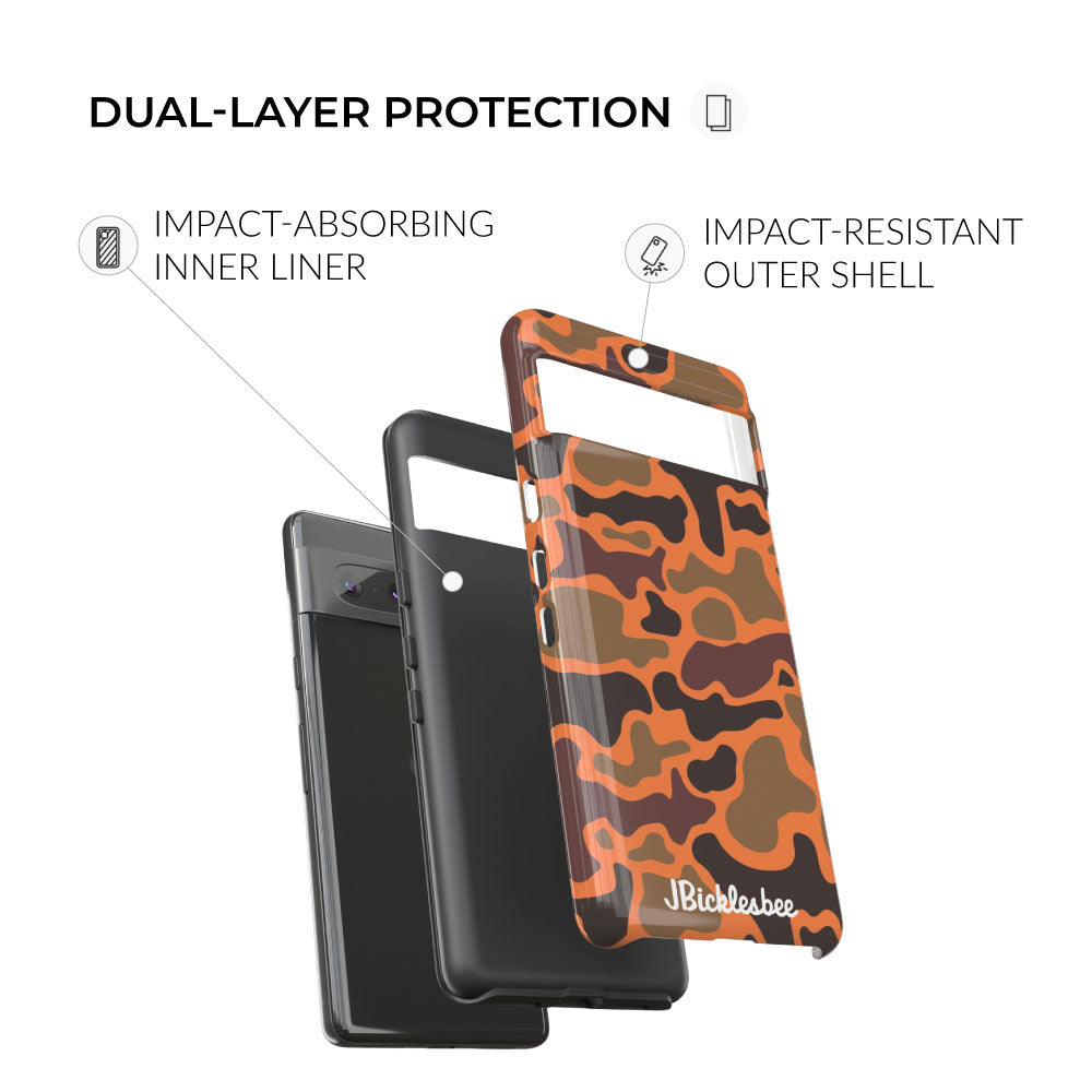 retro hunter safety camo dual layer protection pixel phone case